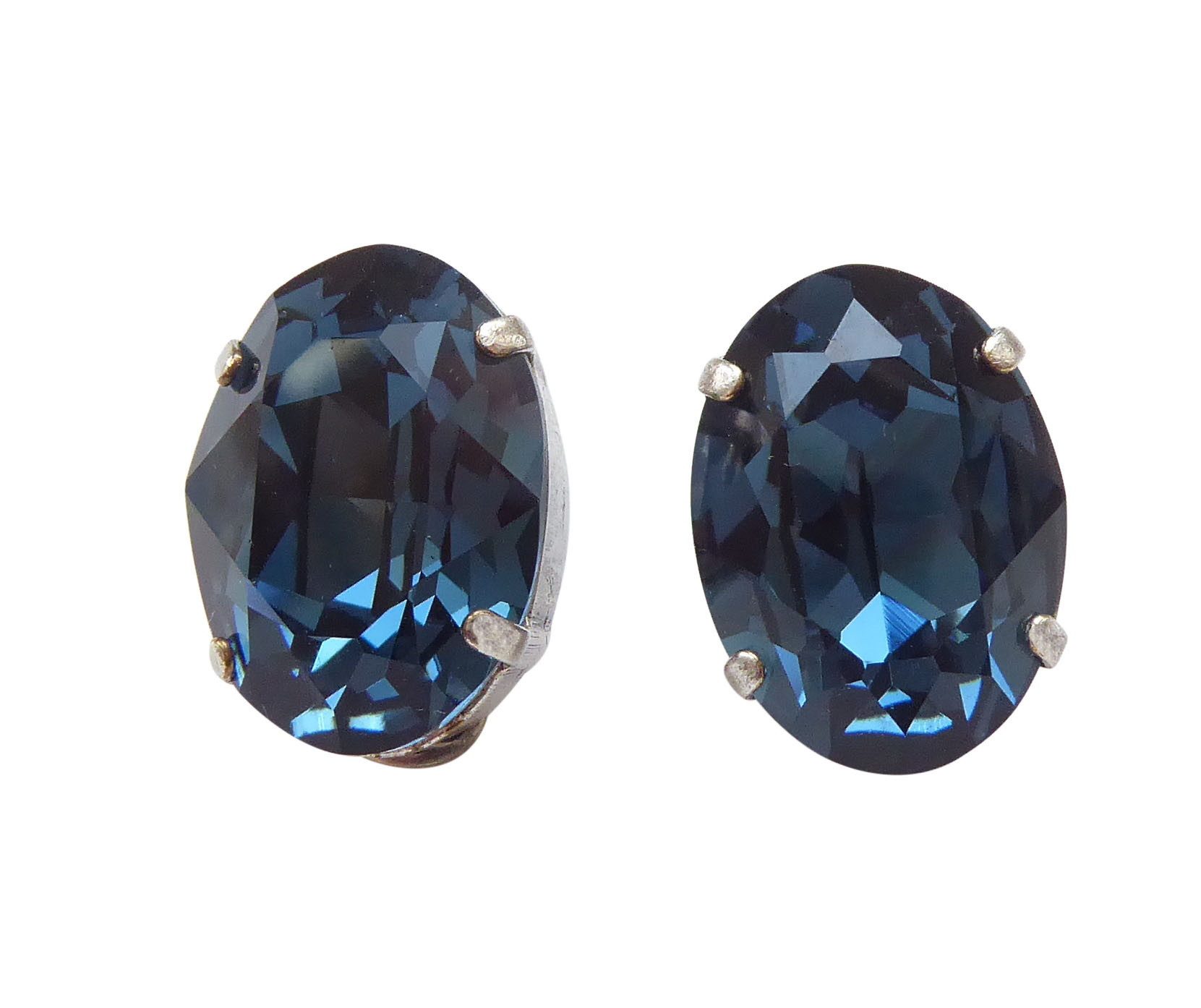 Mugello Paar Ohrclips Cora Clips blau versilbert elegant Basic-Ohrringe Alltag, Handgefertigter Modeschmuck, made in Germany