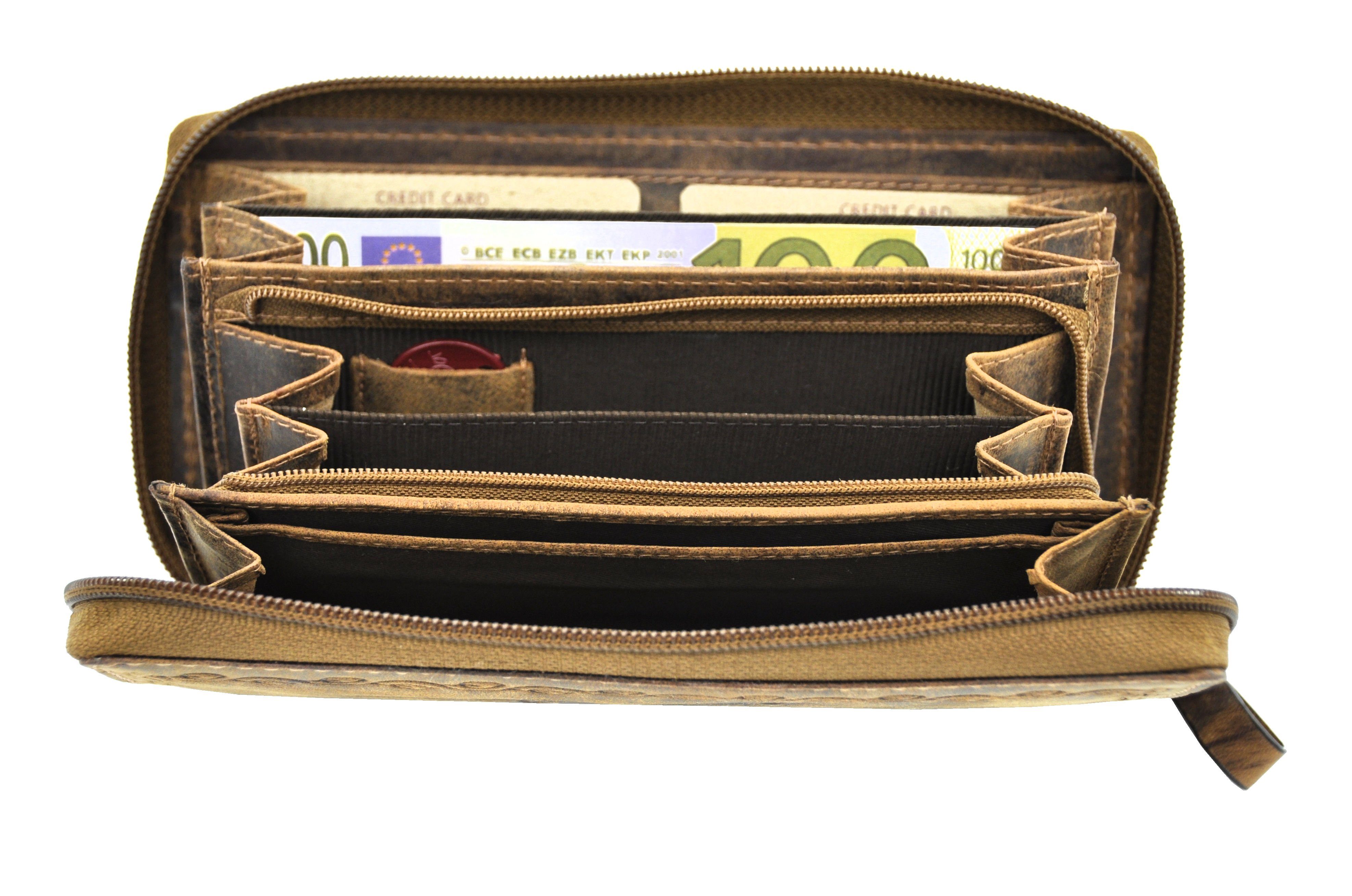 JOCKEY CLUB Geldbörse mit Schutz, echt umlaufender RFID wunderschöner Leder Reißverschluss Portemonnaie Kolibri, Damen