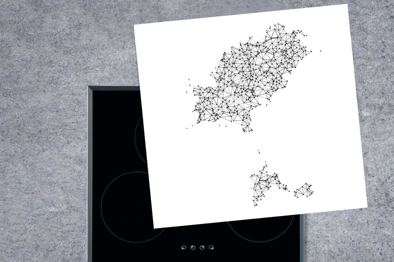 (1 tlg), 78x78 Ibiza, Illustration küche MuchoWow cm, Karte von Ceranfeldabdeckung, der Herdblende-/Abdeckplatte Eine Vinyl, Arbeitsplatte für
