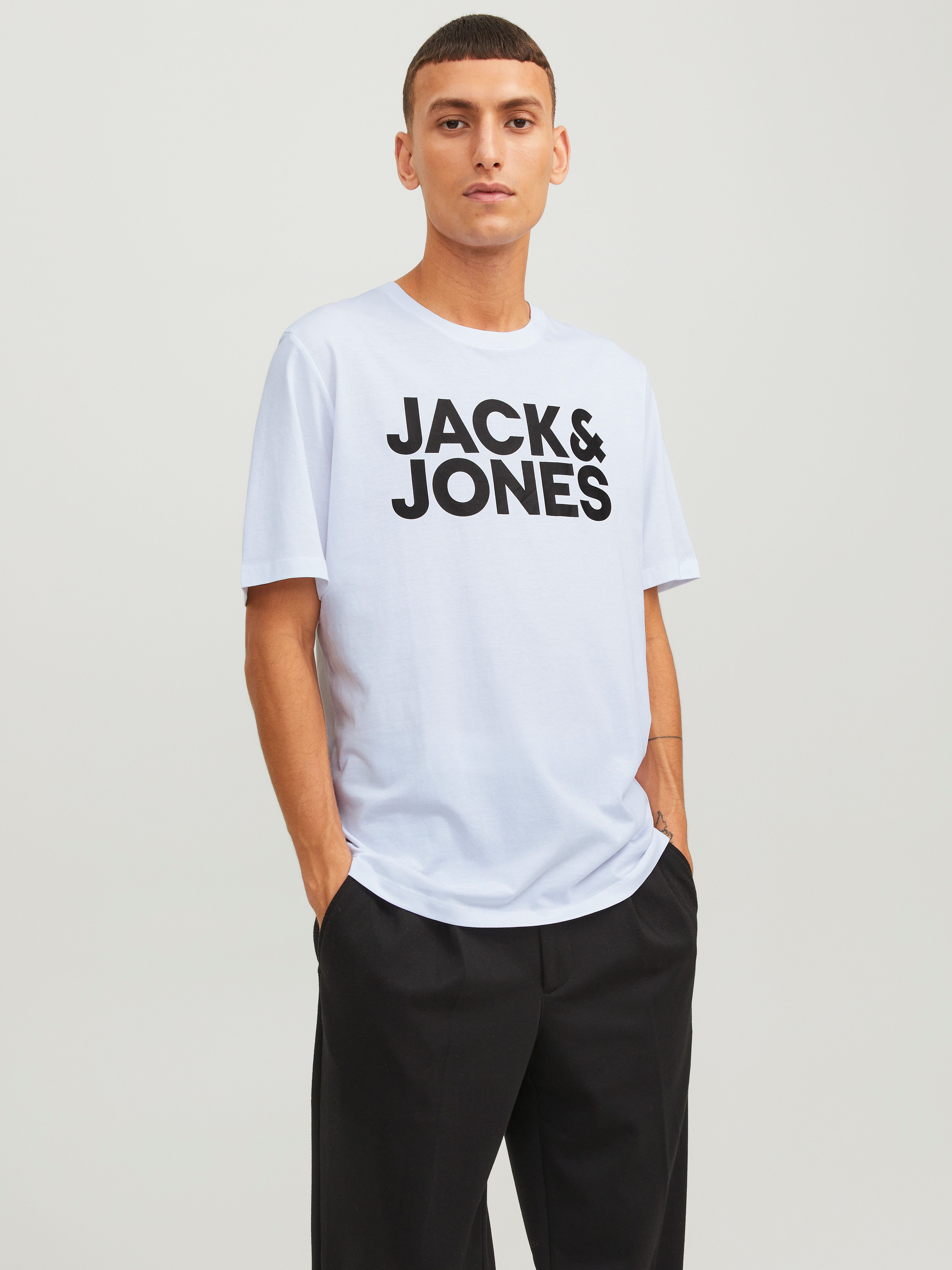 Jack & Jones T-Shirt JJECORP Herren-Tee mit figurbetonter Silhouette bedruckt, modisch, schmal, Baumwolle, Rundhals