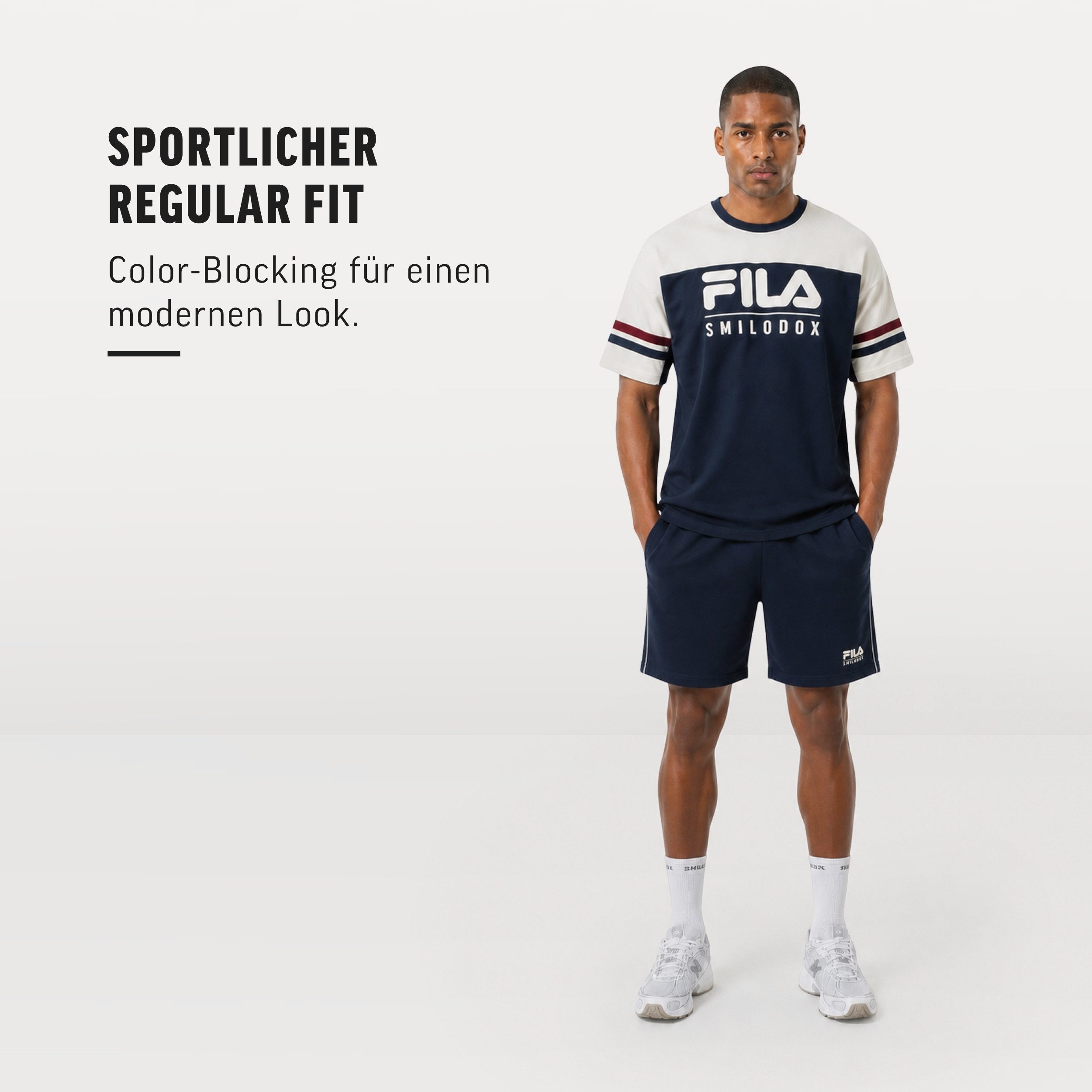 Smilodox Shorts Iseo Herren, FILA Jogger, Regular Fit, Baumwolle, für Sport, Freizeit FILA Kollaboration, Side Stripes, Rippbund, Tapered Leg