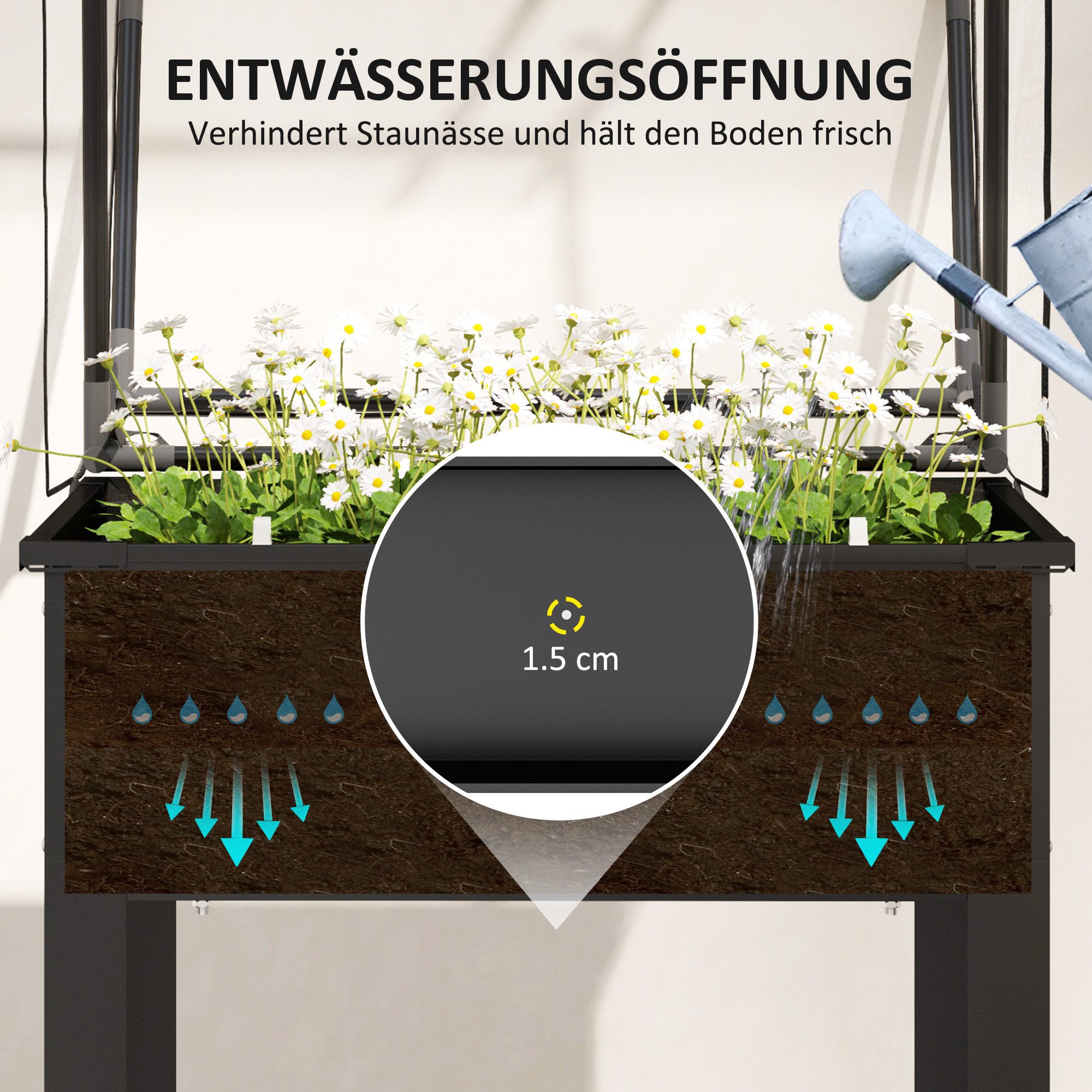 MC Star Hochbeet mit Abdeckung, erhöhtes Kräuterbeet mit Ablauflöchern (wetterbeständig Gemüsebeet, Gartenbeet, Pflanzbeet für Garten, Balkon, 60 x 60 x 120 cm, Schwarz)