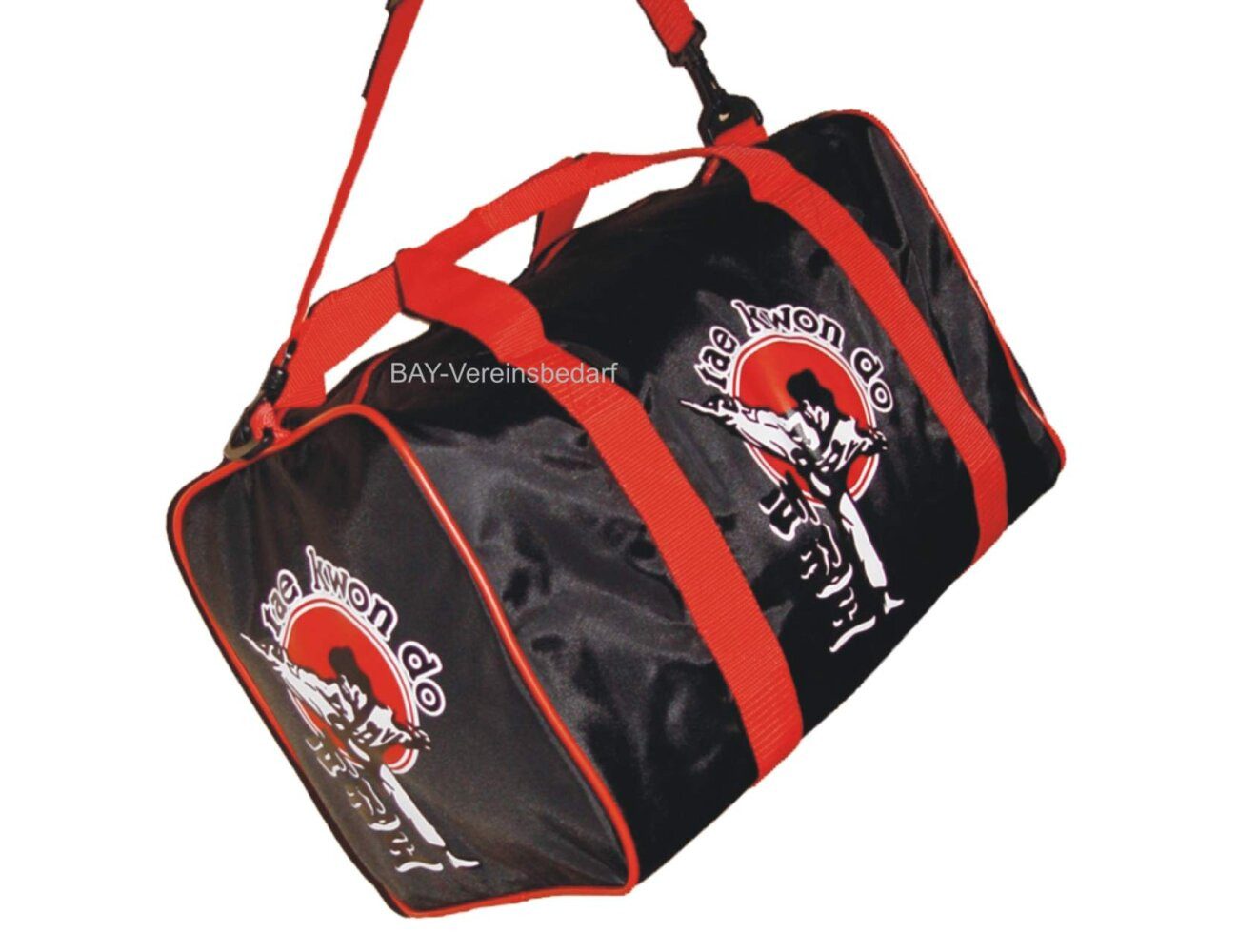 BAY-Sports Freizeittasche Sporttasche für Kinder Motiv Druck Taekwondo bedruckt Trainingstasche (Stück, schwarz), aufgewecktes Design 50 x 25 x 28 cm geräumiges Hauptfach Schultergurt