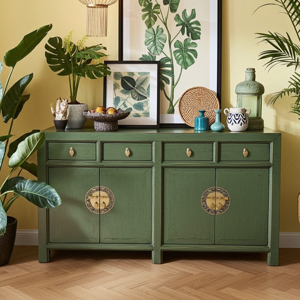 OPIUM OUTLET Sideboard Schrank Kommode Möbel asia orientalisch chinesisch (asiatisches Möbelstück aus Holz komplett montiert, dezenter Vintage-Stil), Breite x Tiefe x Höhe = 150 x 40 x 85 cm