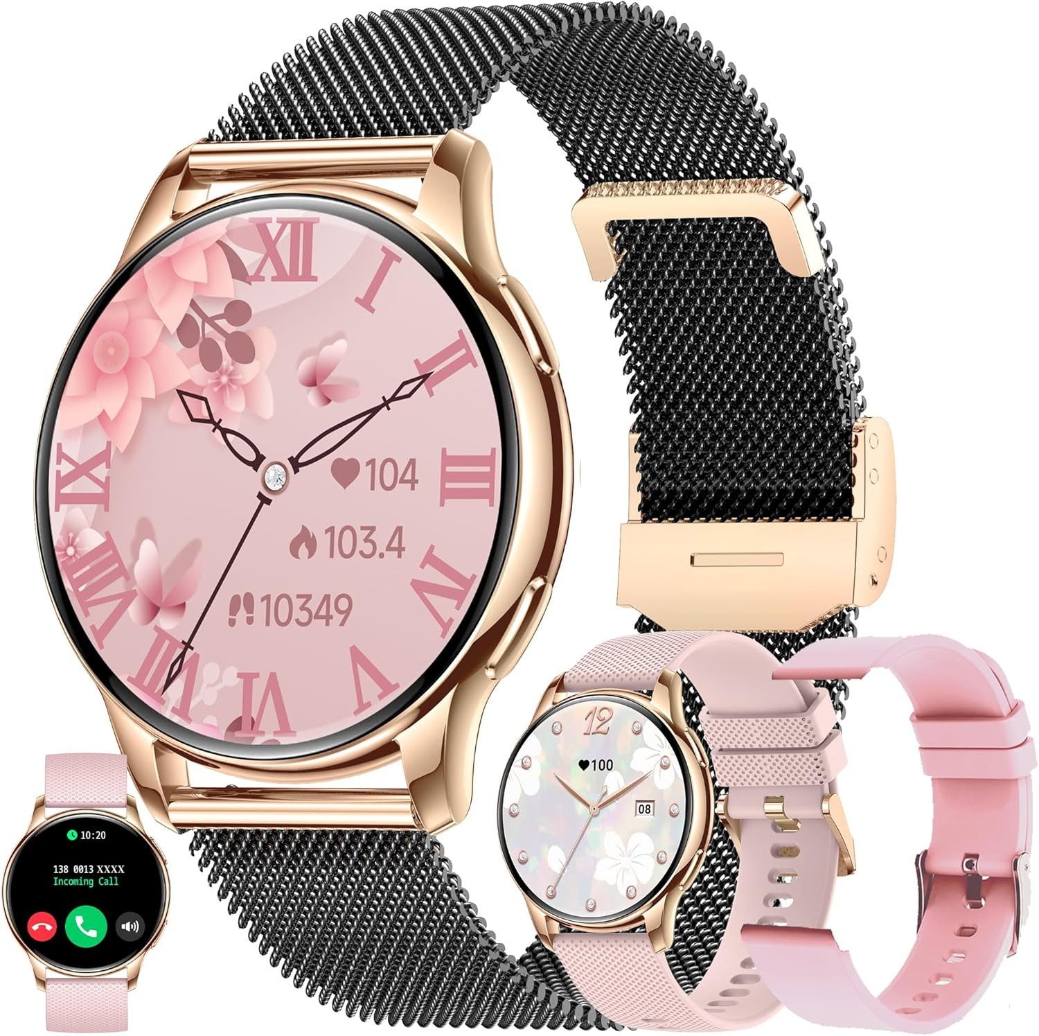 ZPIMY Smartwatch (3,3 cm, android ios), Smartwatch mit AMOLED Display Anruffunktion Musik Tracker