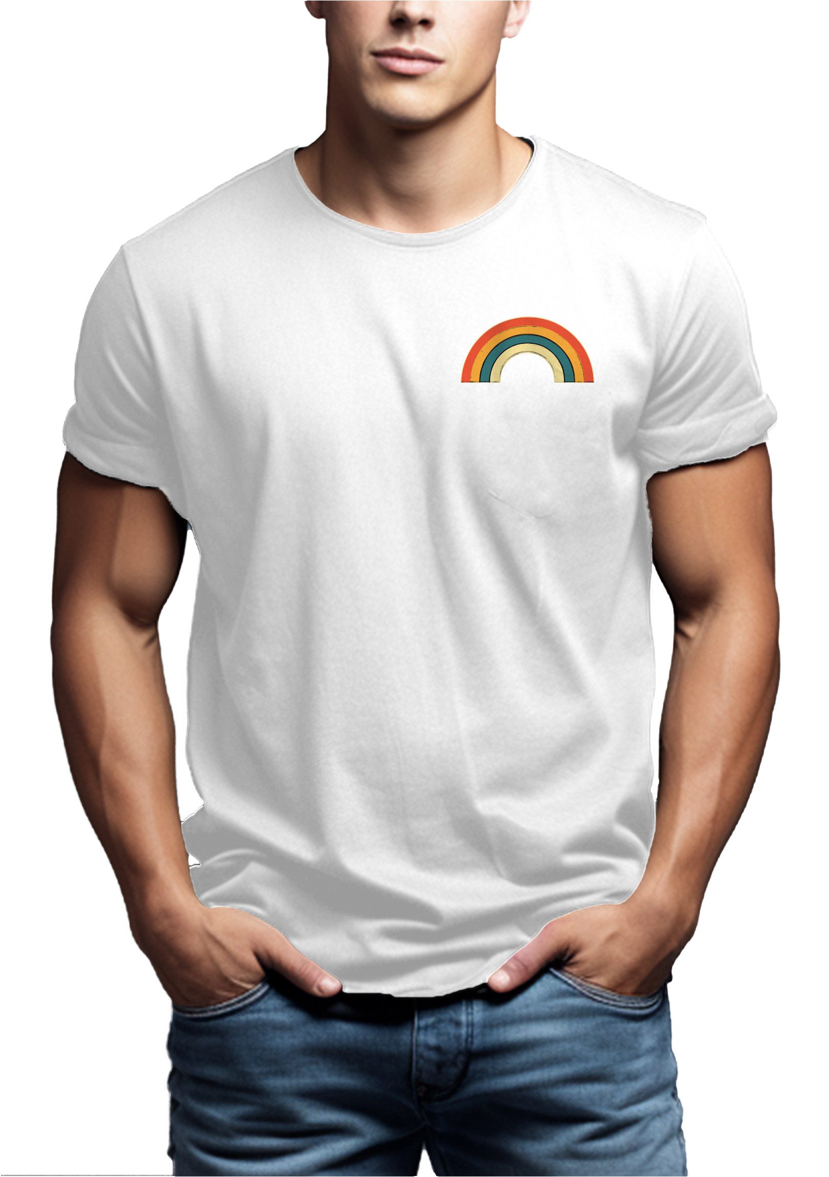 MAKAYA T-Shirt mit Regenbogen Streifen Vintage günstig online kaufen
