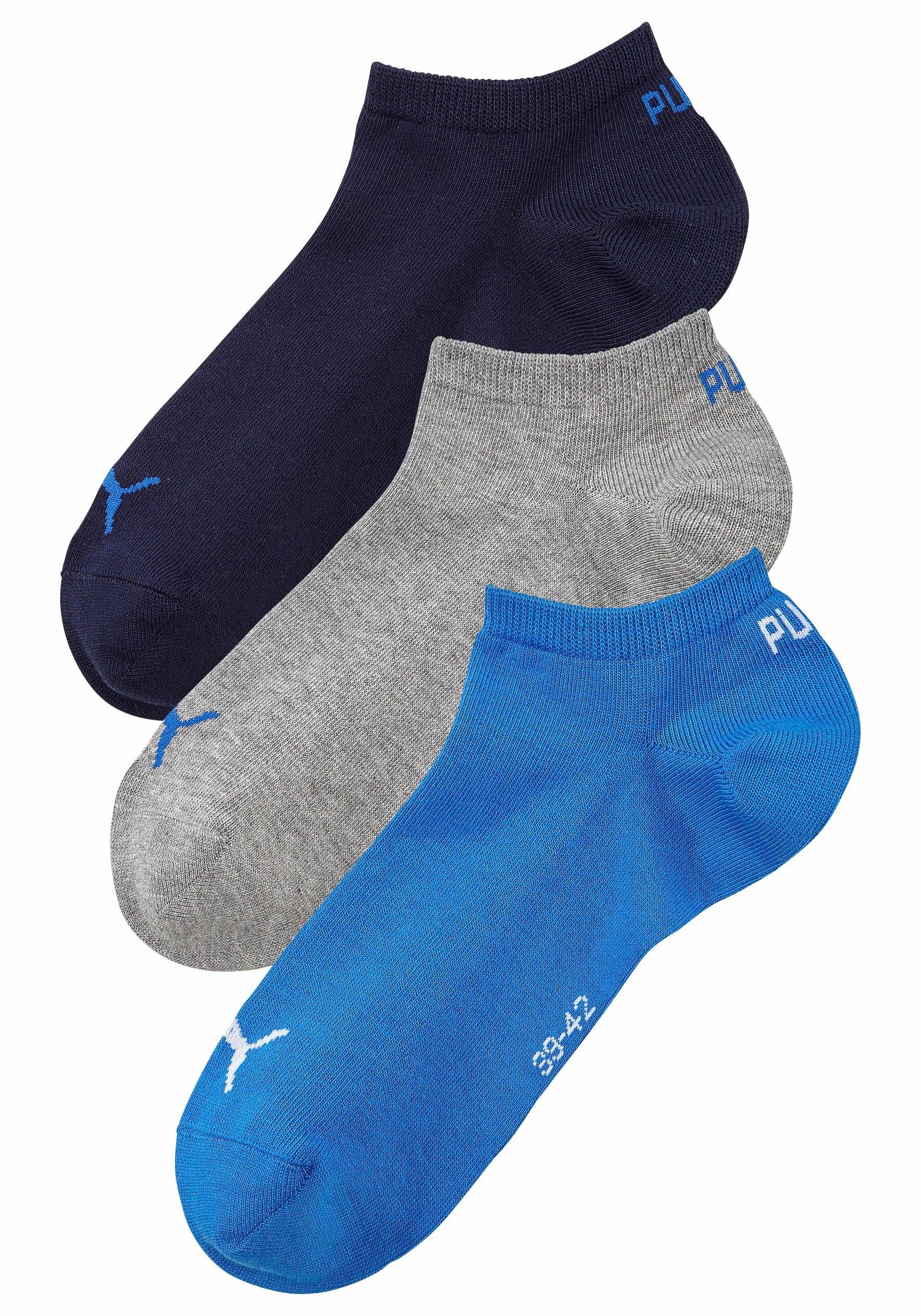 1x 1x marine PUMA grau-meliert, royalblau, Sneakersocken klassischer (3-Paar) in Form 1x