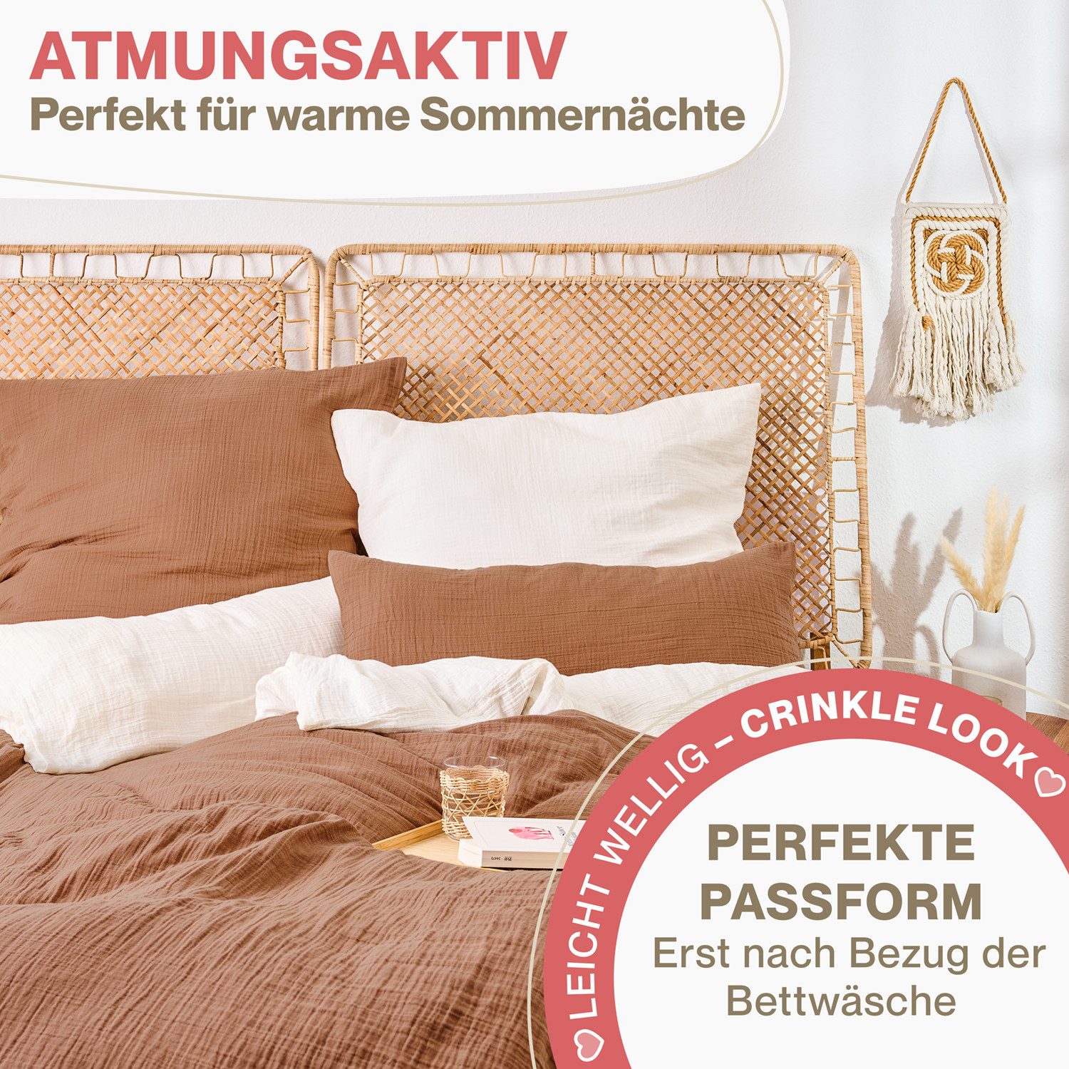 Blumtal Kissenbezug Musselin Kissenbezug - Oeko-TEX zertifiziertes Musselin Kopfkissen, (2 Stück), 100% Baumwolle