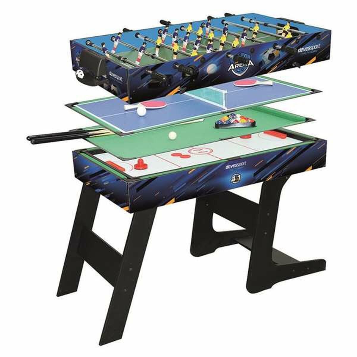 Tischfußballspiel Multispiel-Tisch Biegsam 4 in 1 Holz MDF 115,5 x 63 x 16,8 cm