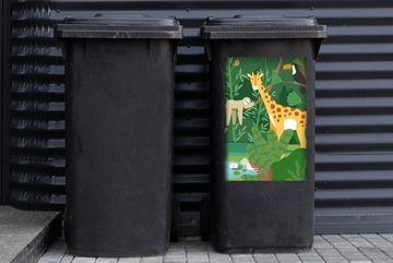 MuchoWow Wandsticker Dschungel - Giraffe - Tukan - Faultier (1 St), Mülleimer-aufkleber, Mülltonne, Sticker, Container, Abfalbehälter