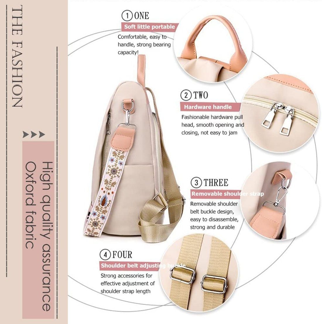 XDeer Daypack Damen-Rucksack mit Blumenstickerei,Wasserdichte Schultasche (Set),täglicher Reise-Anti-Diebstahl-Schulterrucksack mit hoher Kapazität