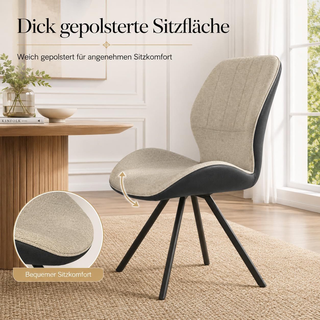 Jiexi Küchenstuhl Esszimmerstuhl, Patchwork-Design, Polsterstuhl mit Metallbeinen – Bild 4 von 5