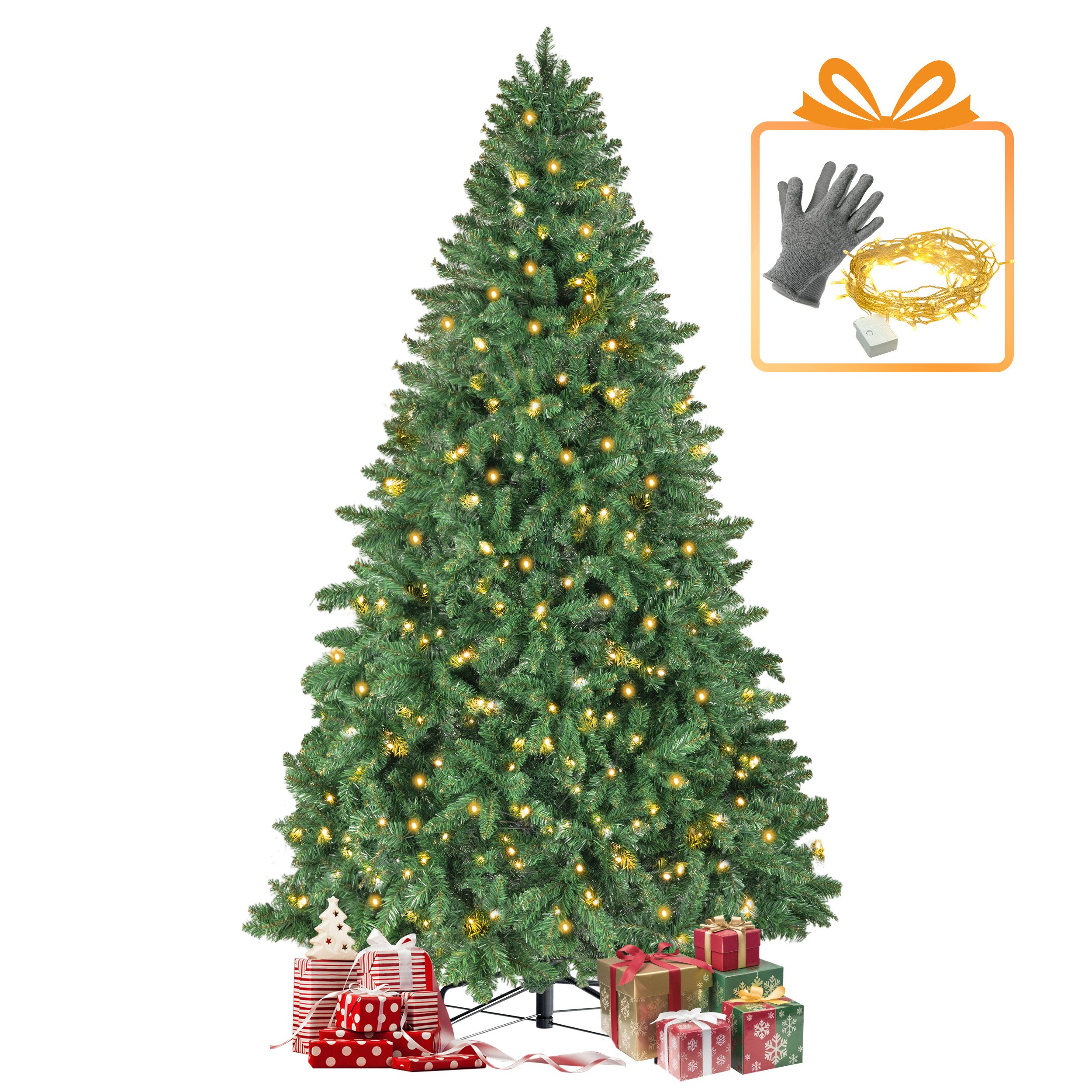 WHEELYOU Künstlicher Weihnachtsbaum PVC Weihnachtsbaum mit beleuchtung, 900–1050 Spitzen, einfacher Aufbau, Nordmanntanne, Voller, realistischer Weihnachtsbaum mit integrierten LED-Lichtern