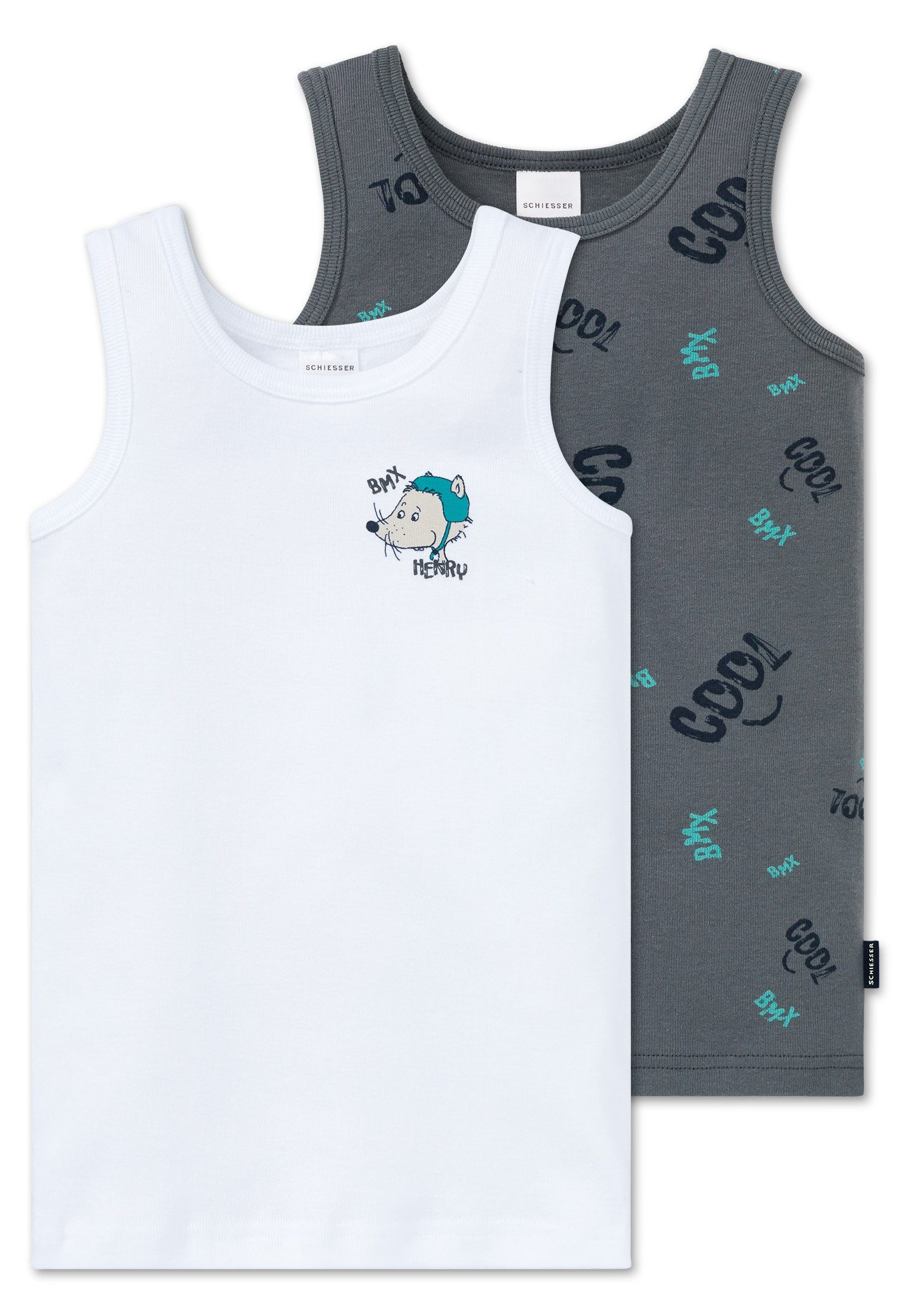 Feinripp-Qualität COOL Tank Top, Schiesser Unterhemd Jungen BMX 2-St., Unterhemd, 2er-Pack) (Set,