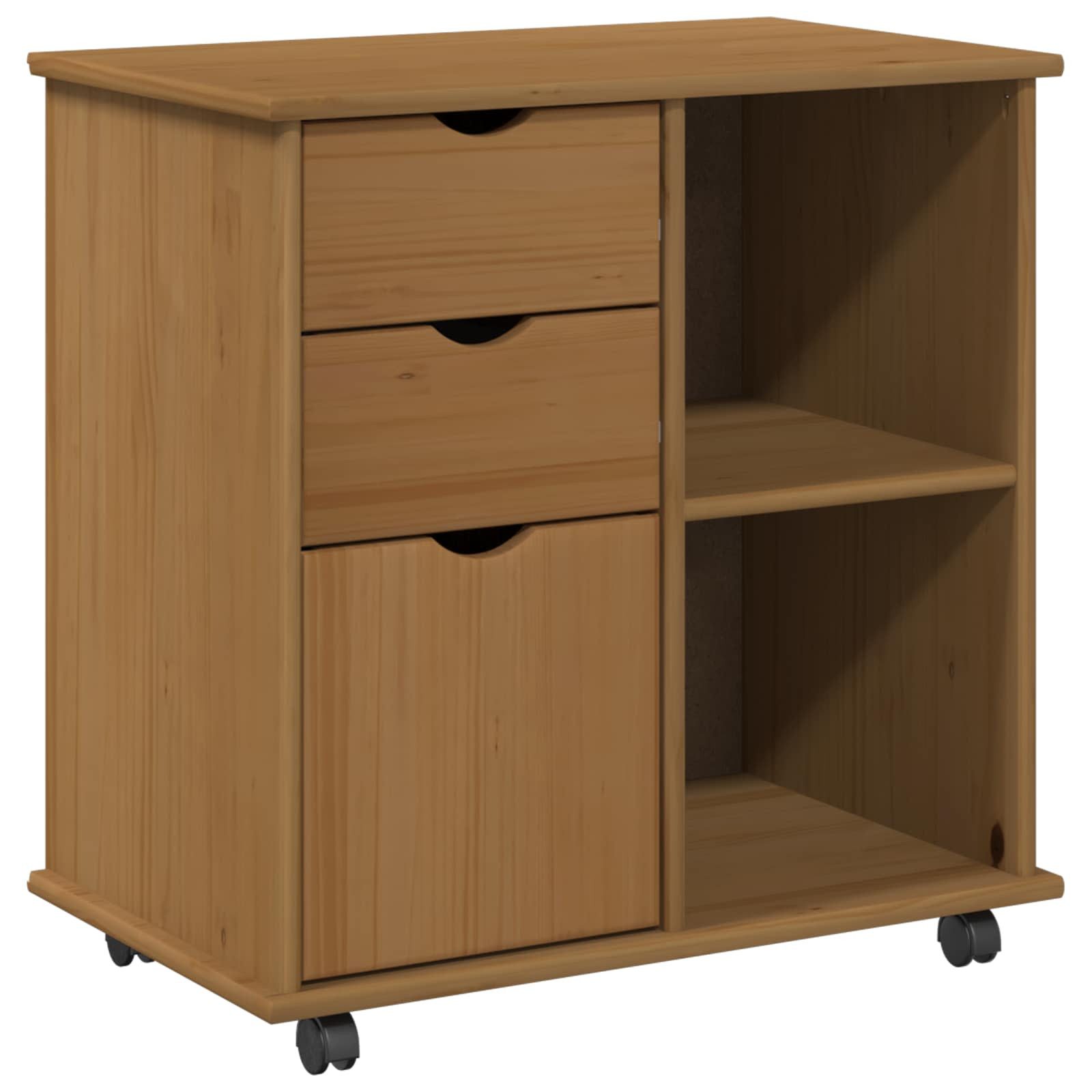 vidaXL Rollcontainer Rollschrank 63,5 x 39 x 65,5 cm Massivholz Kiefer Honigbraun, (1 St)