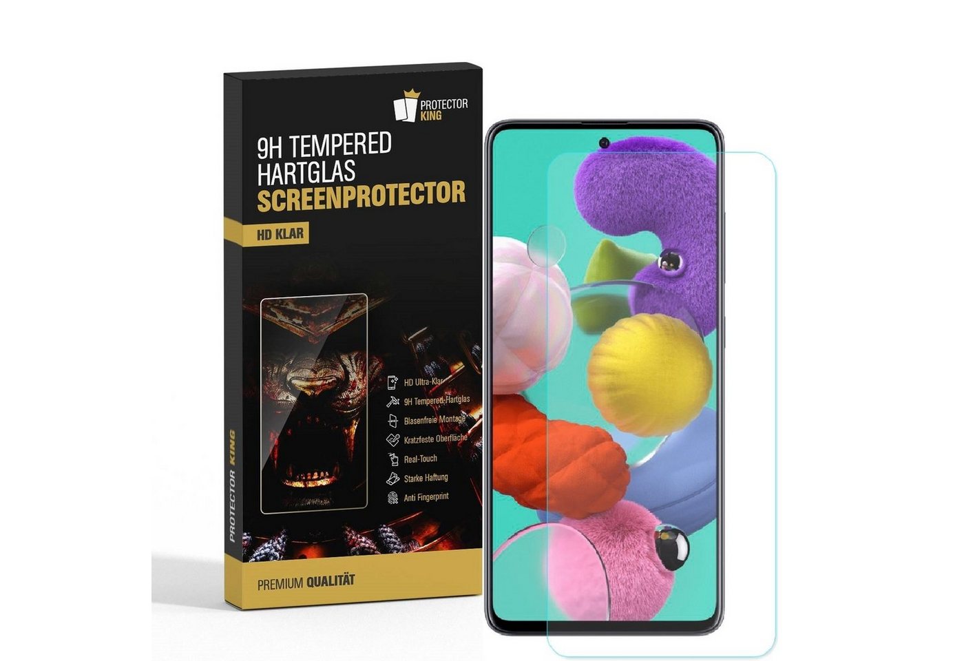 Protectorking Schutzfolie 1x 9H Hartglas für Samsung Galaxy A51 Panzerfolie Displayschutz Schutz, (1-Stück), Displayschutzglas, Schutzglas Echtglas Tempered 9H Härte HD-KLAR