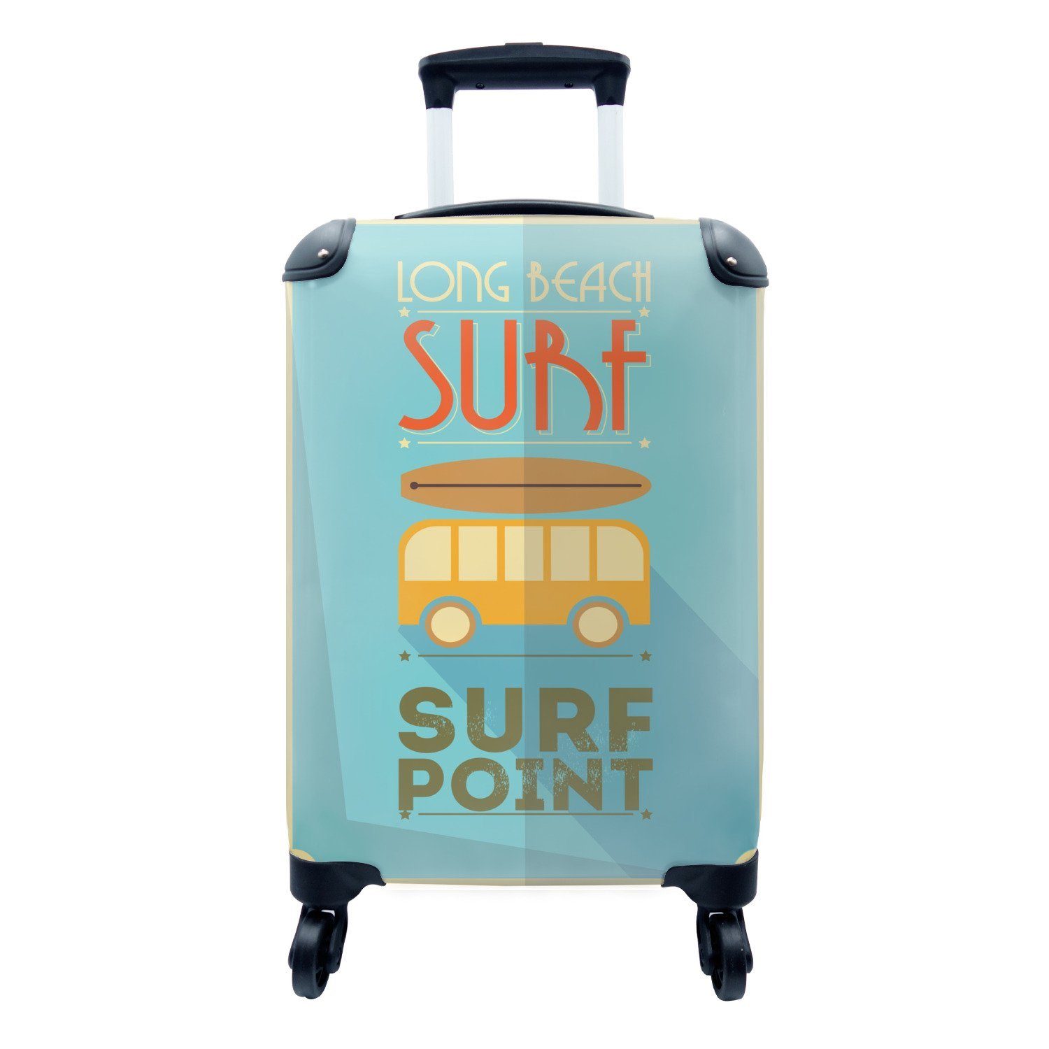 MuchoWow Handgepäckkoffer mit "Surf Rollen, Illustration rollen, von Reisetasche Handgepäck 4 Ferien, Hintergrund, auf blauem Point" Trolley, für Reisekoffer