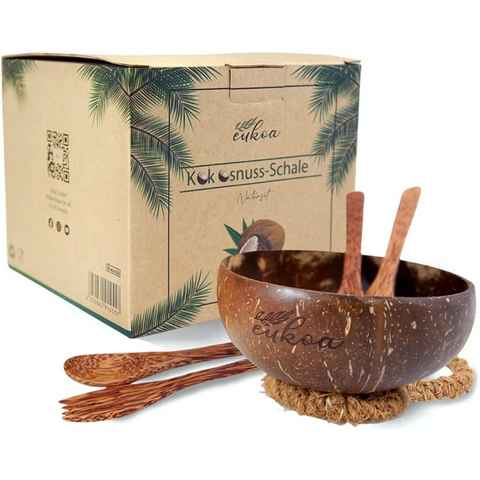 Eukoa Müslischale Kokosnuss Schale Set mit Besteck, Müslischüssel, Coconut Bowl, (2-tlg), wiederverwendbar