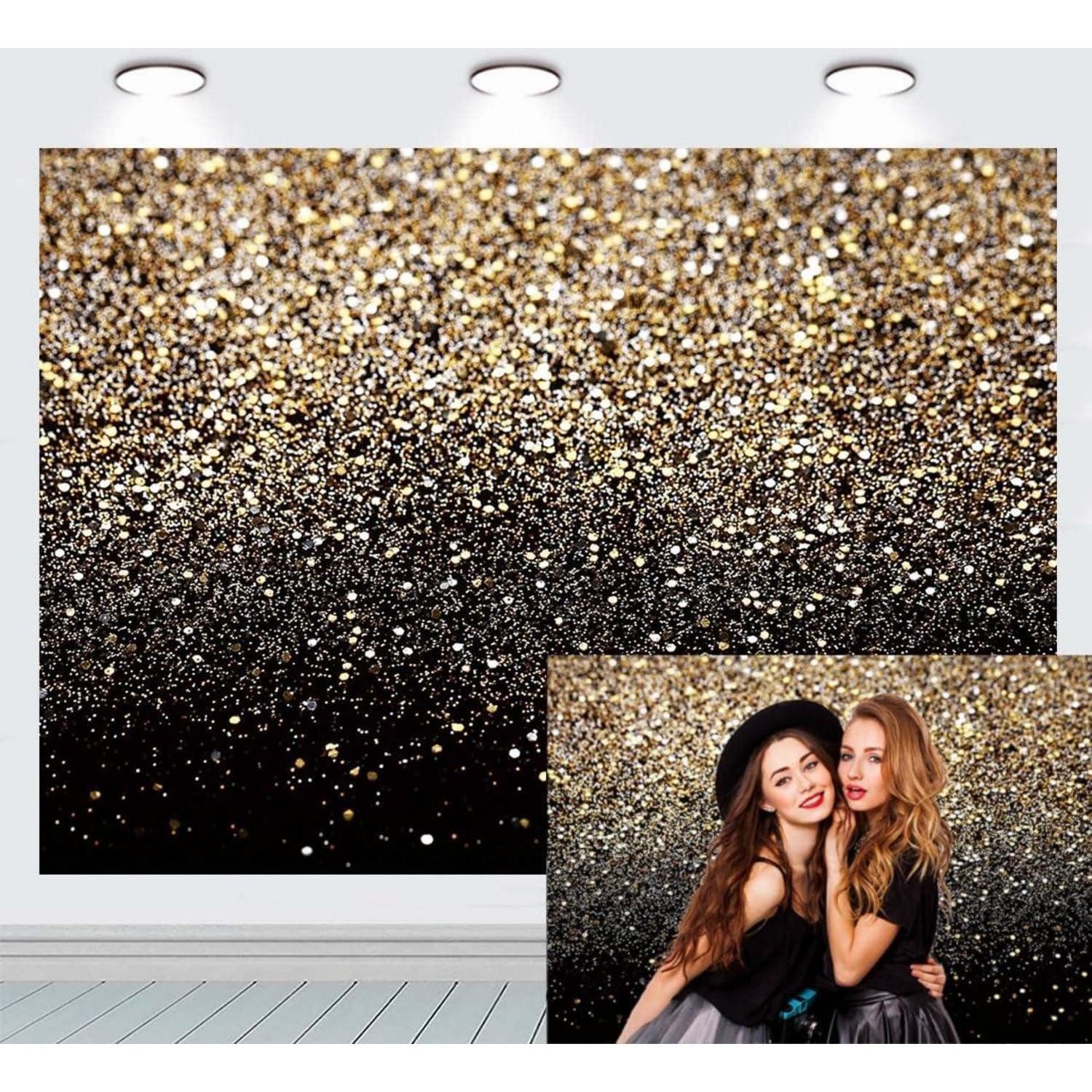 LuxusKollektion Hintergrundtuch Ruini Schwarz Gold Glitzer Pailletten Fotohintergrund Party Hochzeit