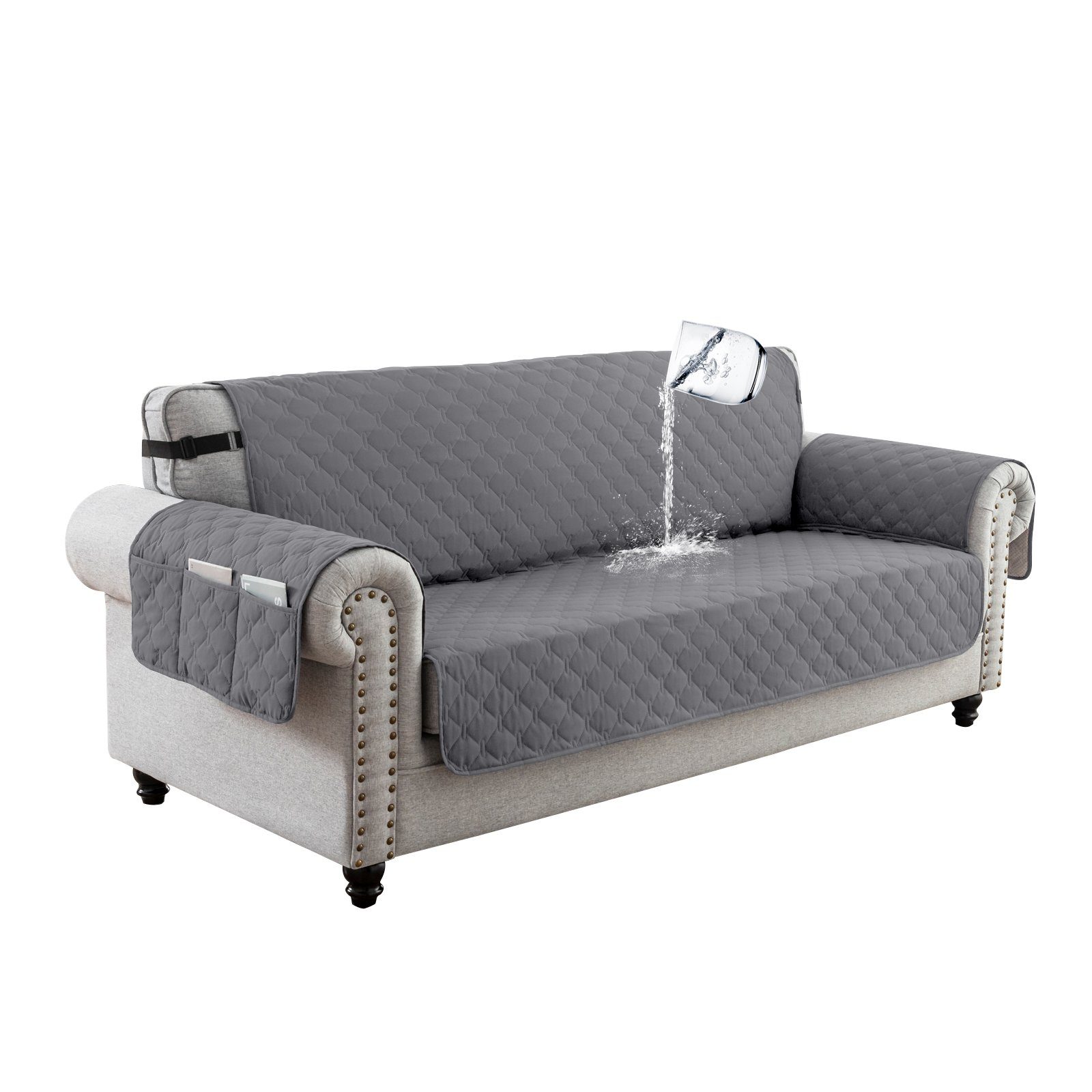 BTTO Sofahusse Sofaüberzug,Sofahusse 1/2/3 Sitzer Gesteppt,Couch Überzug, Sofabezug Wasserdicht,Anti-Rutsch,mit Seitentasche,Haustiermatte