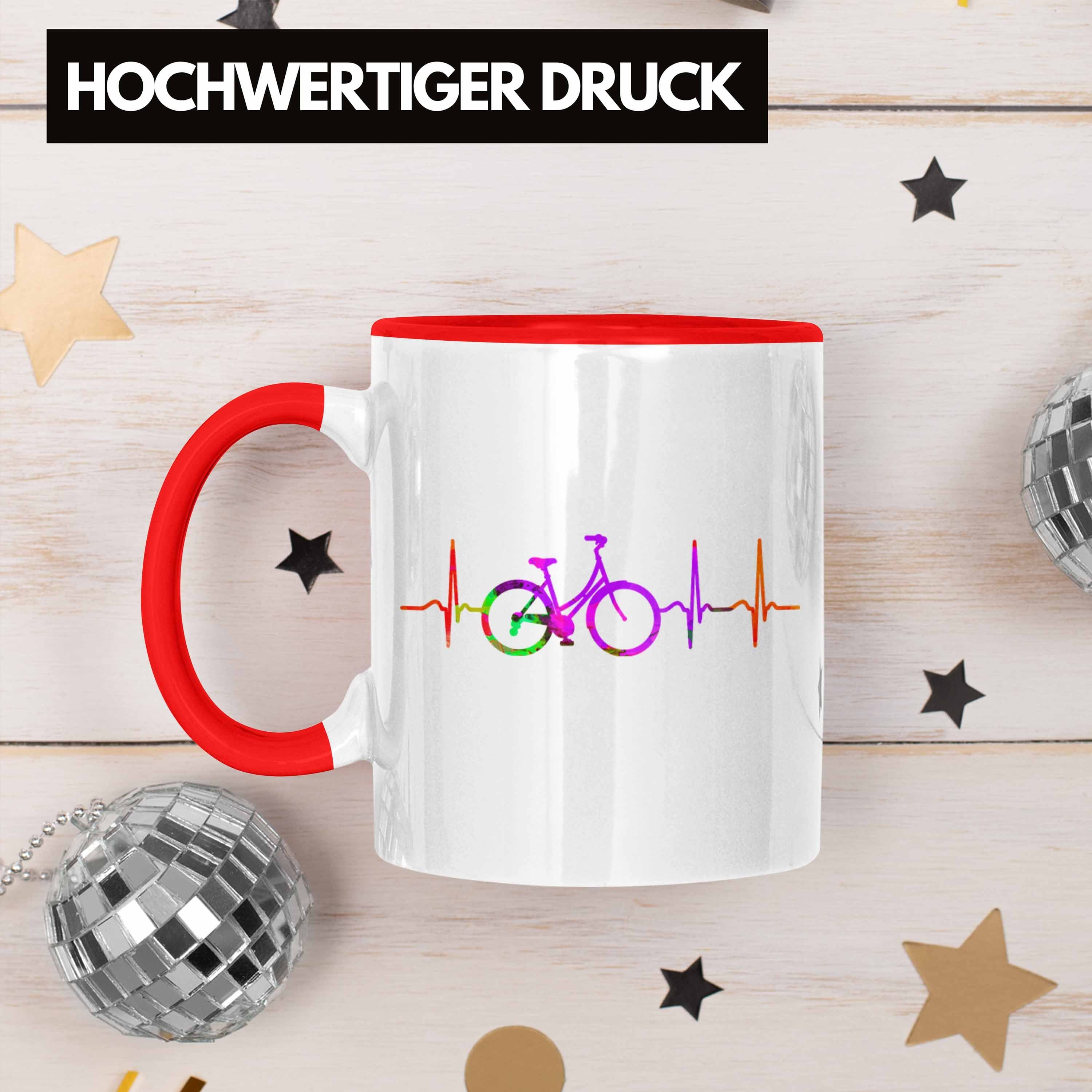 für Trendation Tasse Geschenk Radfahrer Fahrradfahrer Rot Tasse Herzschlag Grafik