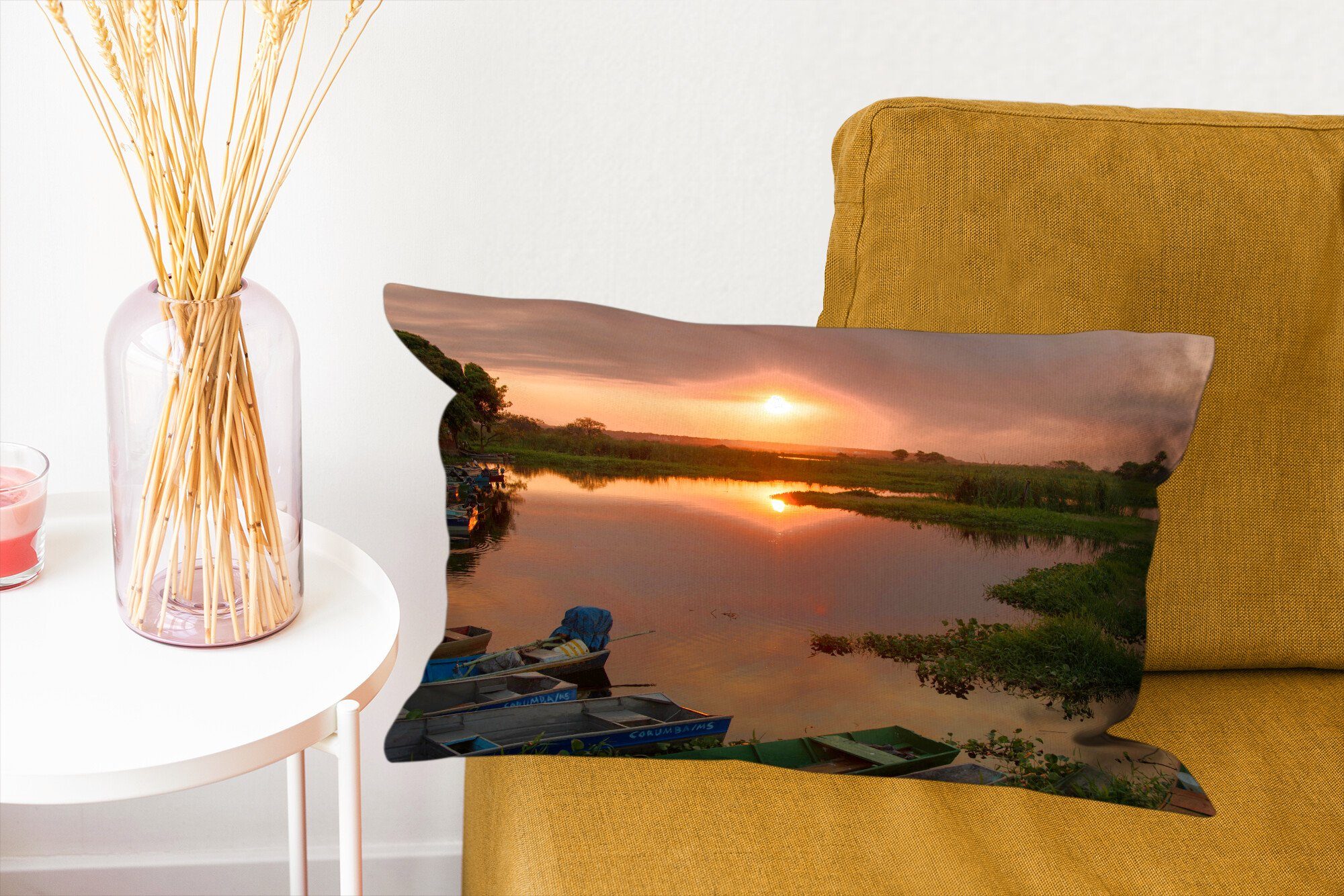 Sonnenuntergang Schlafzimmer Dekokissen Zierkissen, Dekoration, Wasser Pantanal, MuchoWow mit Wohzimmer Dekokissen Füllung, im am