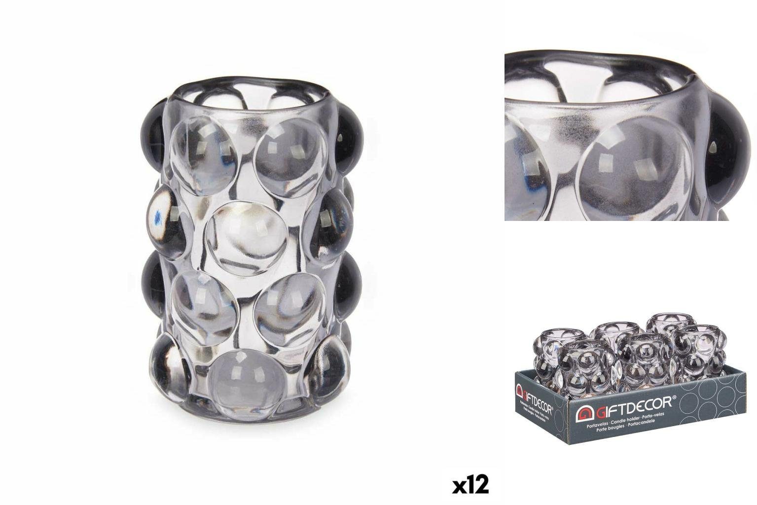 Gift Decor Windlicht Kerzenschale Mikrosphären Grau Glas 8,4 x 12,5 x 8,4 cm 12 Stück