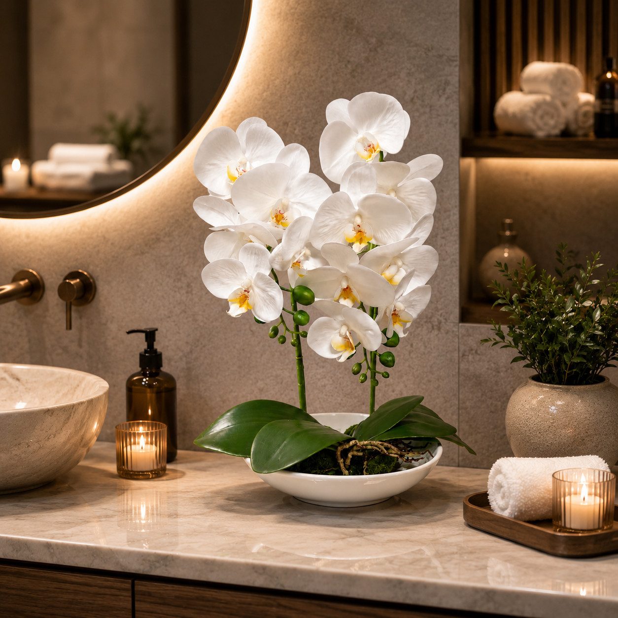 Kunstorchidee PASCH® Orchidee künstlich wie echt in Hochglanz-Keramiktopf Orchidee, PASCH, Hochglanz Keramiktopf
