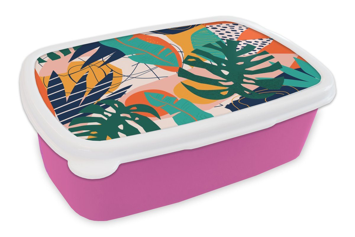 MuchoWow Lunchbox Dschungel - Formen - Farben - Jungen - Mädchen - Kinder, Kunststoff, (2-tlg), Brotbox für Erwachsene, Brotdose Kinder, Snackbox, Mädchen, Kunststoff rosa
