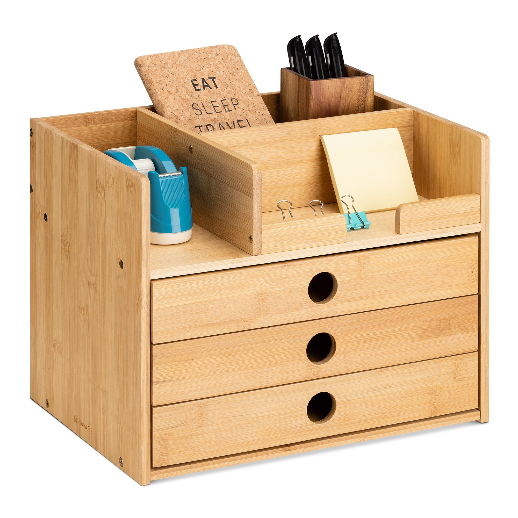 Navaris Organizer, Schreibtisch Organizer Ablage aus Bambus - 33x24x26cm  Ordnungssystem Briefablage aus Holz - für Tisch Büro Schreibtisch - leicht  zu reinigen