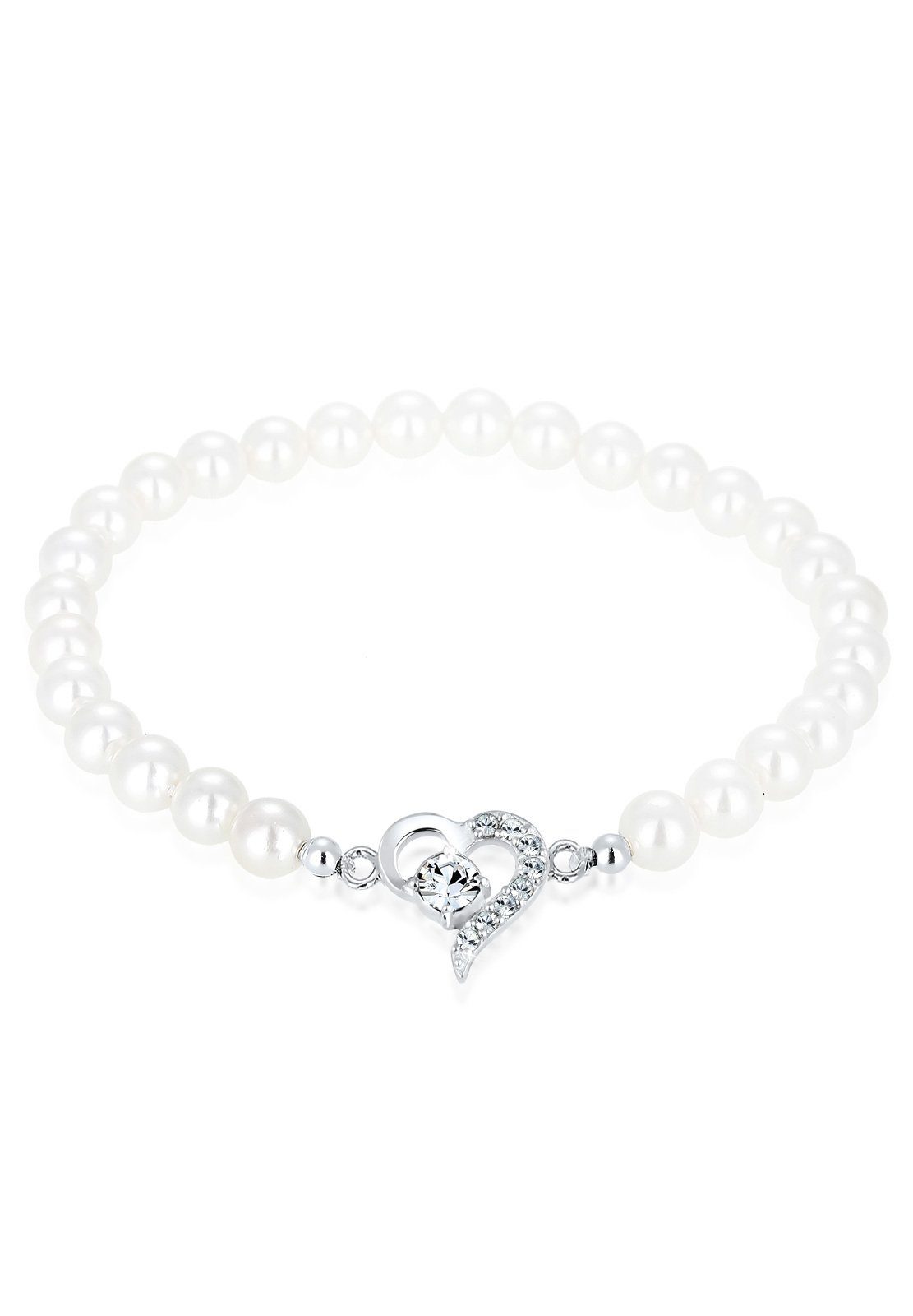 Elli Perlenarmband Perlen Herz mit Kristallen von Swarovski® 925 Sterling Silber