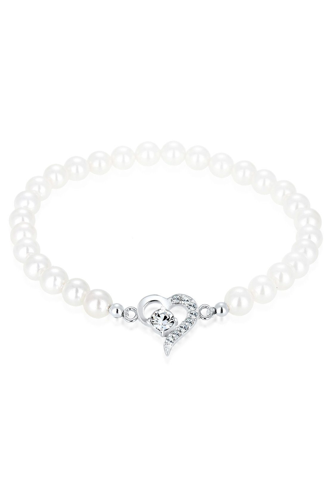 Elli Perlenarmband Herz Perle Kristalle Silber