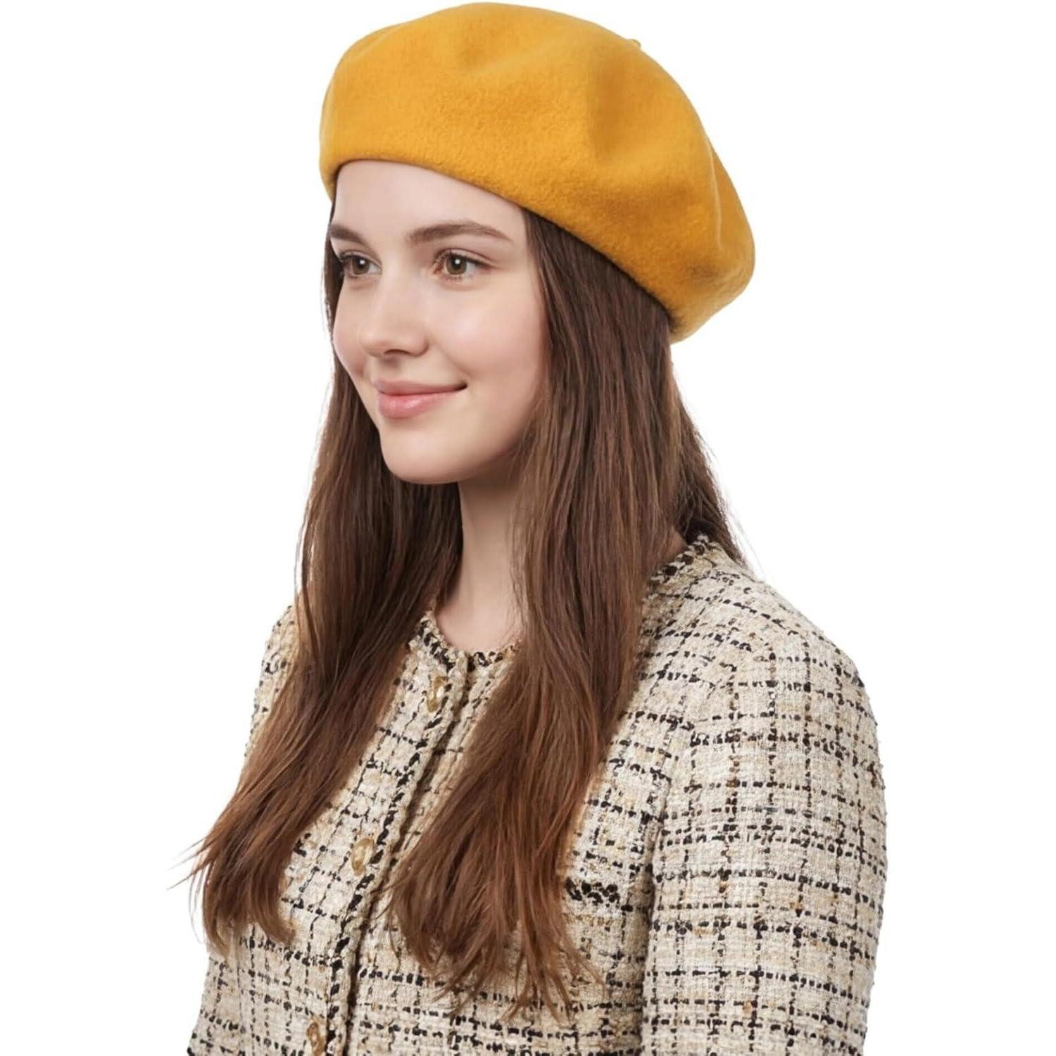 LuxusKollektion Baskenmütze Baskenmütze Damen Barett Künstlermütze Wolle Winter Einheitsgröße Gelb