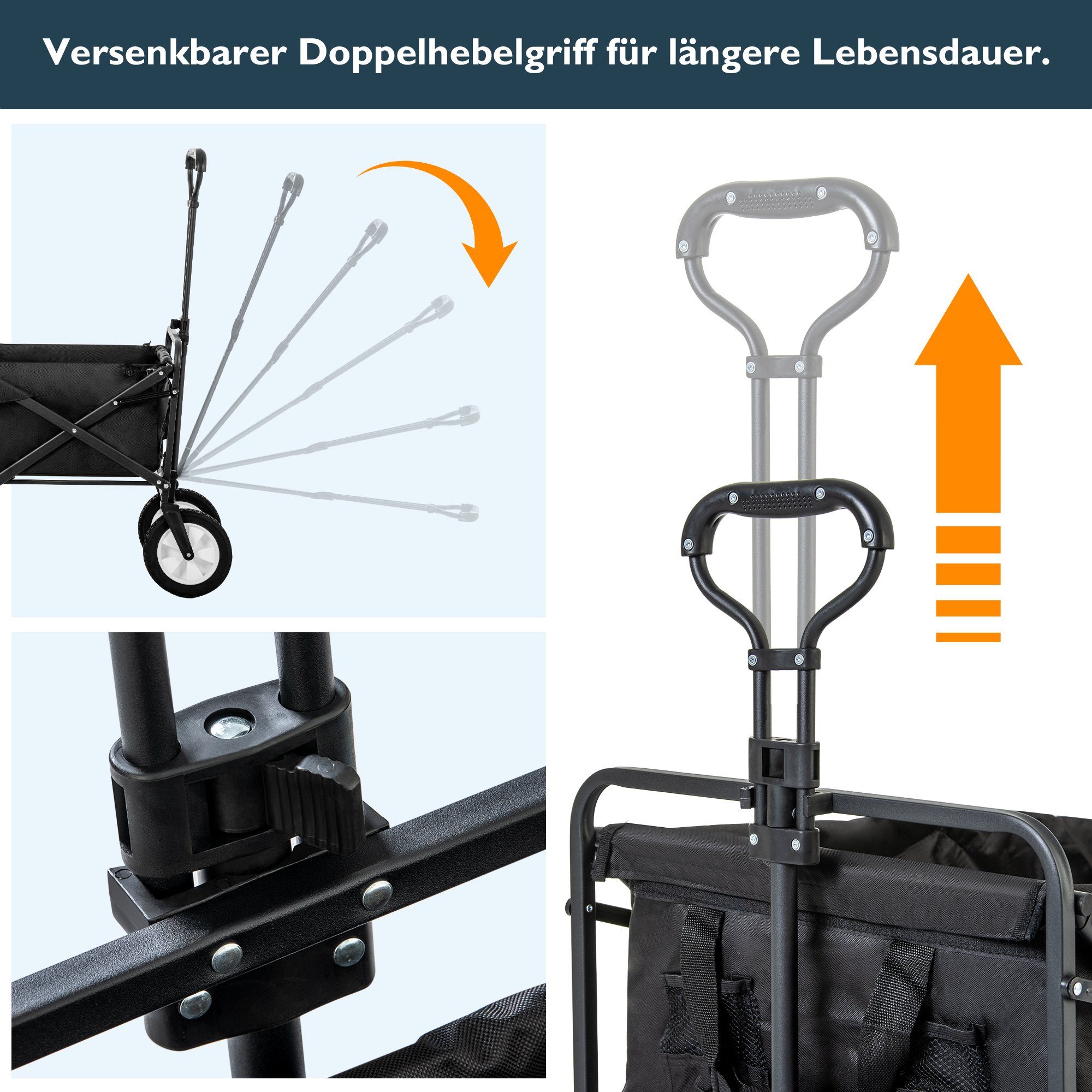 (tragbar Griff), Schwarz mit Gartenwagen bis Trolley Gartenwagen 120KG Faltbarer All SPLOE verstellbarem Strandwagen Faltwagen Terrain Bollerwagen Handwagen Bollerwagen 100kg HAUSS