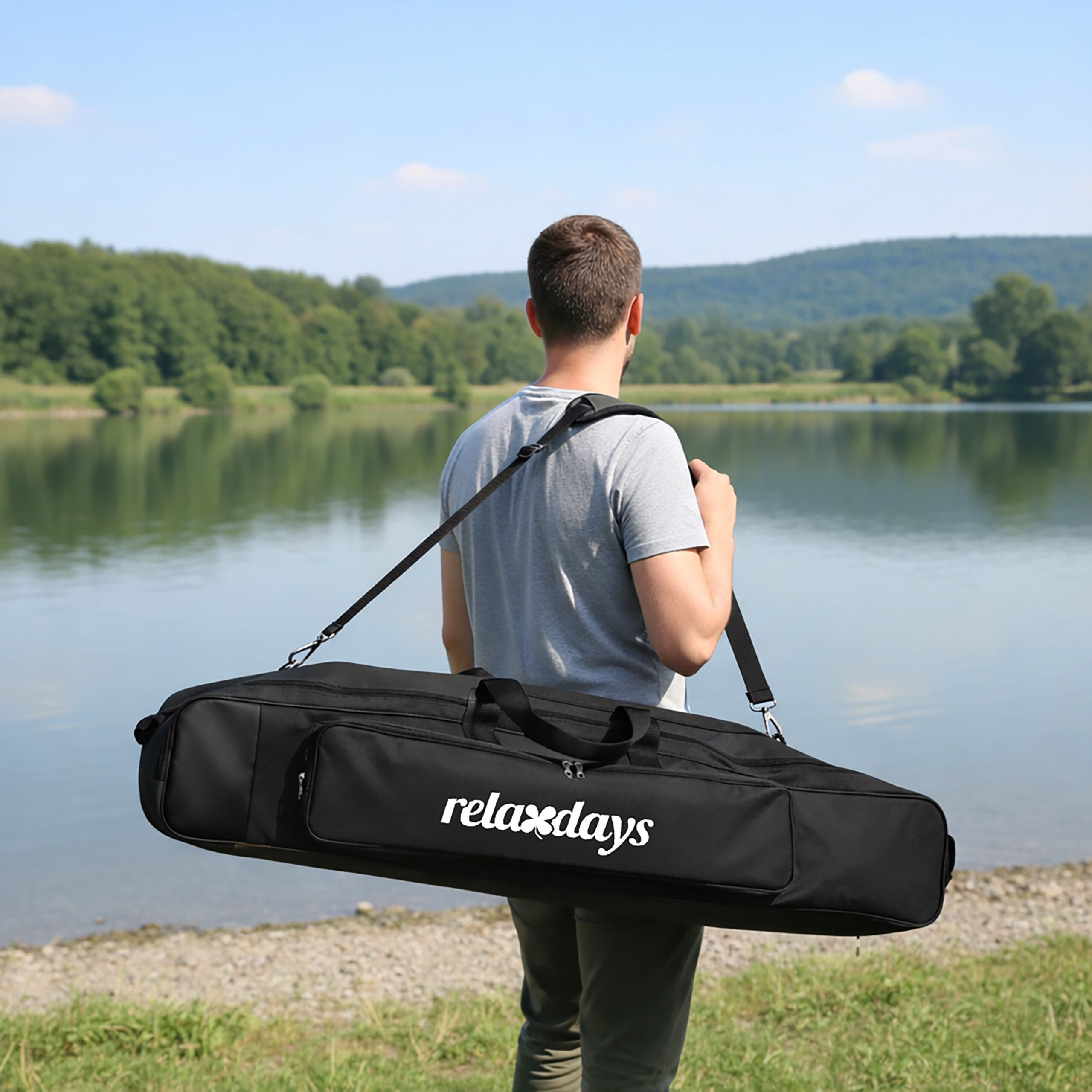 relaxdays Angelrutentasche Große Angeltasche Rutentasche 5 Fächer (1-tlg), schwarz, 100 cm – Bild 2 von 5