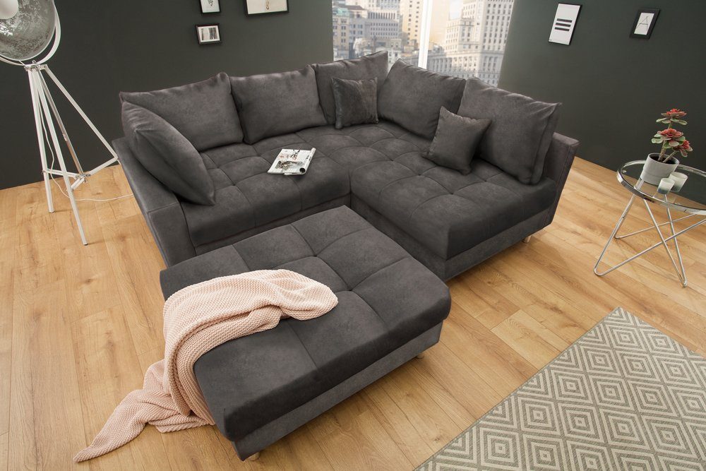 riess-ambiente Ecksofa KENT 220cm grau, mit Hocker 3 Teile, Samt · mit Federkern · inkl. Kissen · Modern Design