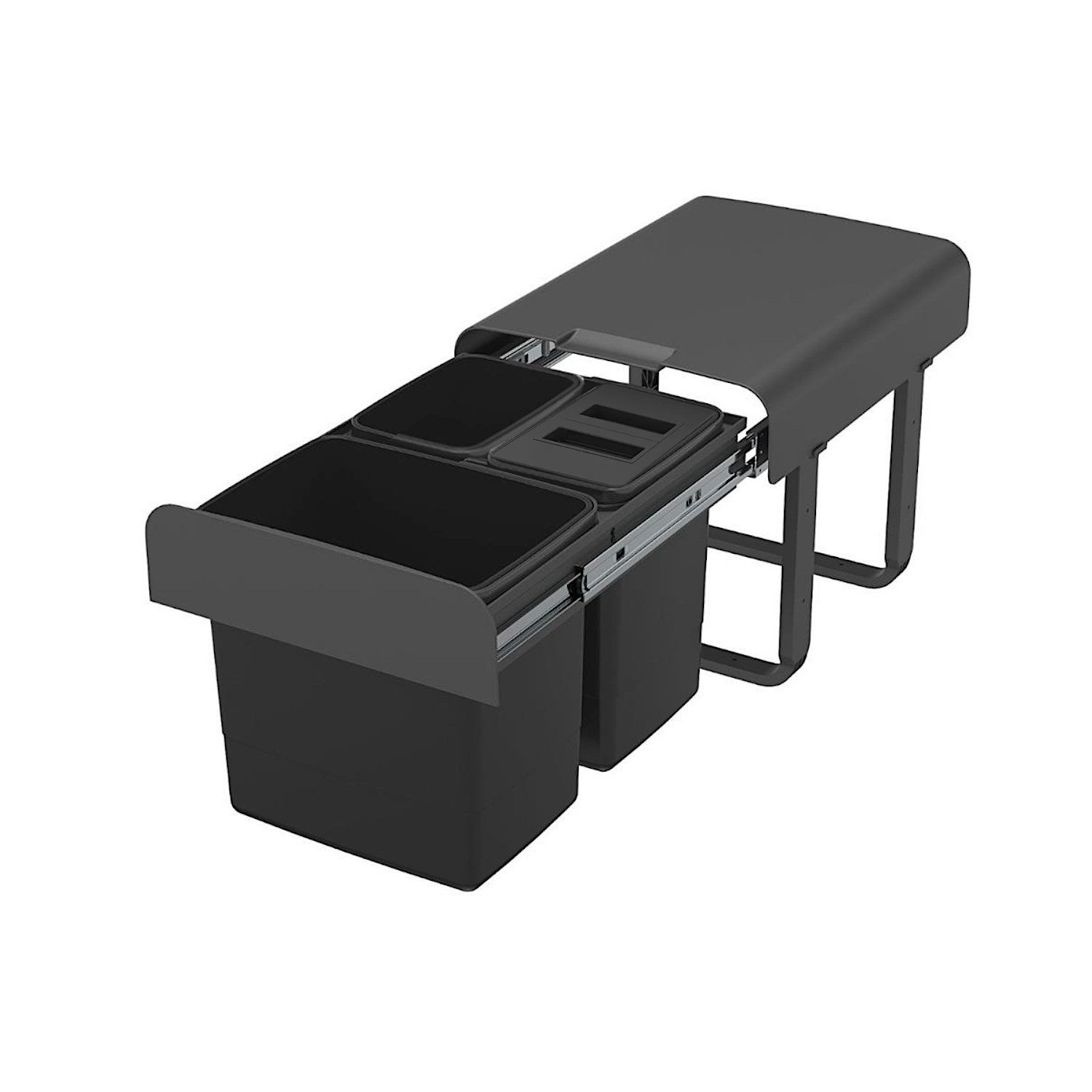 EKOTECH Einbaumülleimer Ekotech EKKO.33 2x7 + 15 Liter mit Biodeckel, ausziehbar montiert ab 40cm Schrankbreite