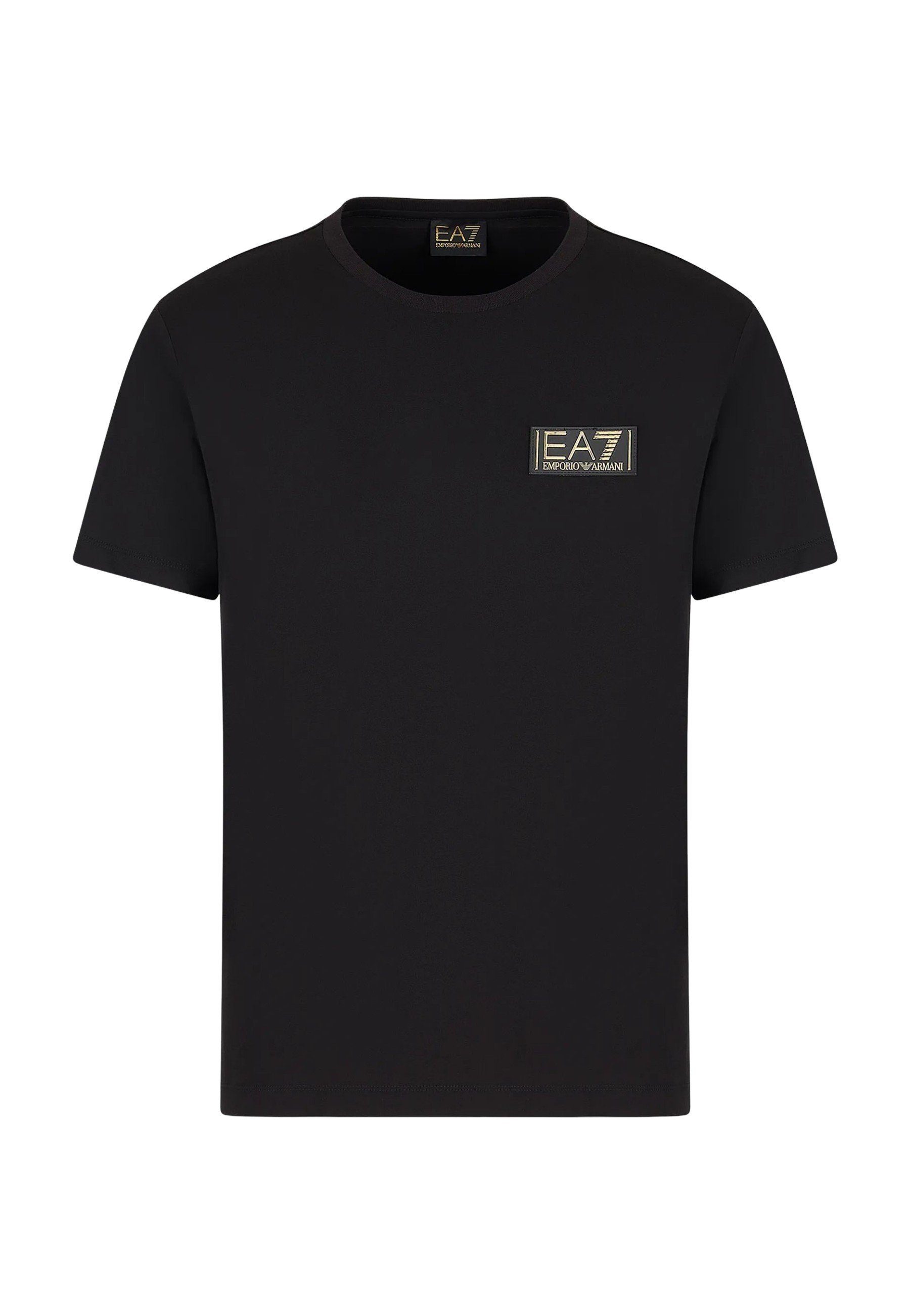 T-Shirt Tee Emporio schwarz mit Label (1-tlg) Shirt Armani Rundhalsausschnitt Gold