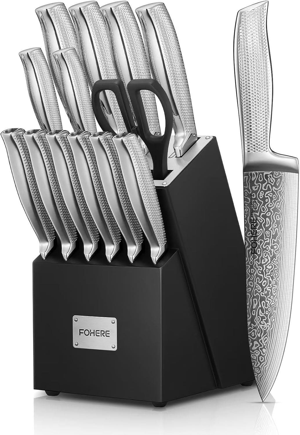 FOHERE Messer-Set 14-teilig Messerblock mit rutschfestem Griff und Messerblock (Set, 14-tlg), mit hoher Härte und Textur