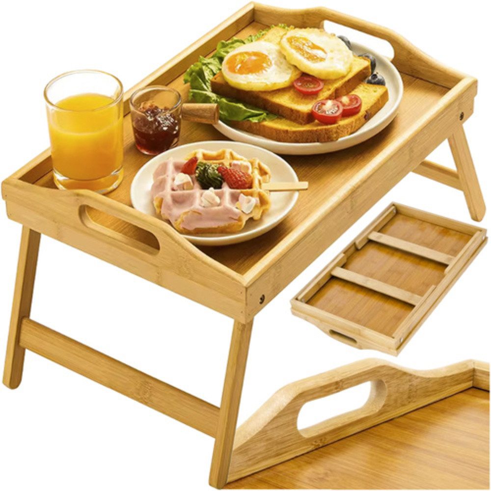 Ruhhy Laptoptisch Klappbarer Bambus-Frühstückstisch (Spar-Set, 1-St., 1 Tisch mit Füßen), Frühstück im Bett mit Laptop-Funktion