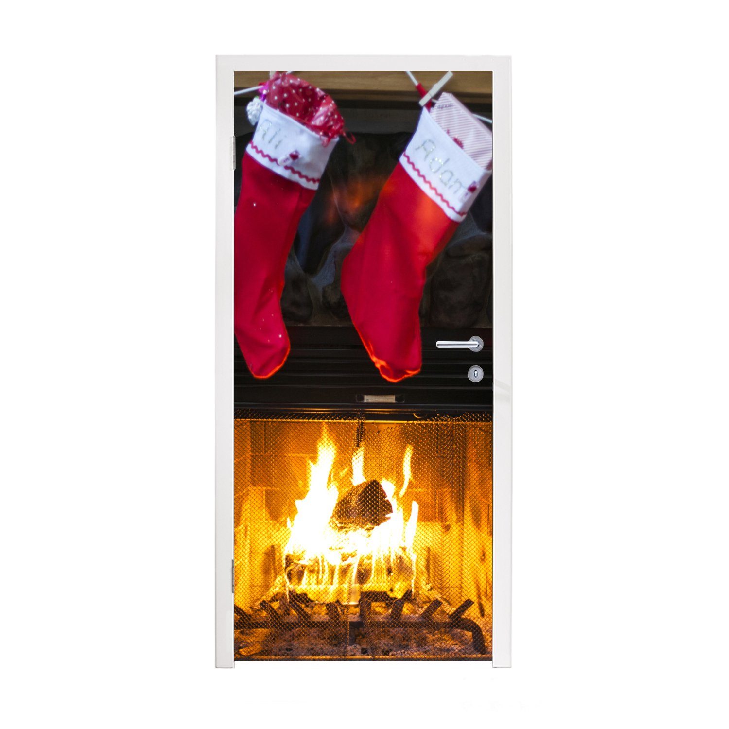 MuchoWow Türtapete Socken für einen Kamin, Matt, bedruckt, (1 St), Fototapete für Tür, Türaufkleber, 75x205 cm