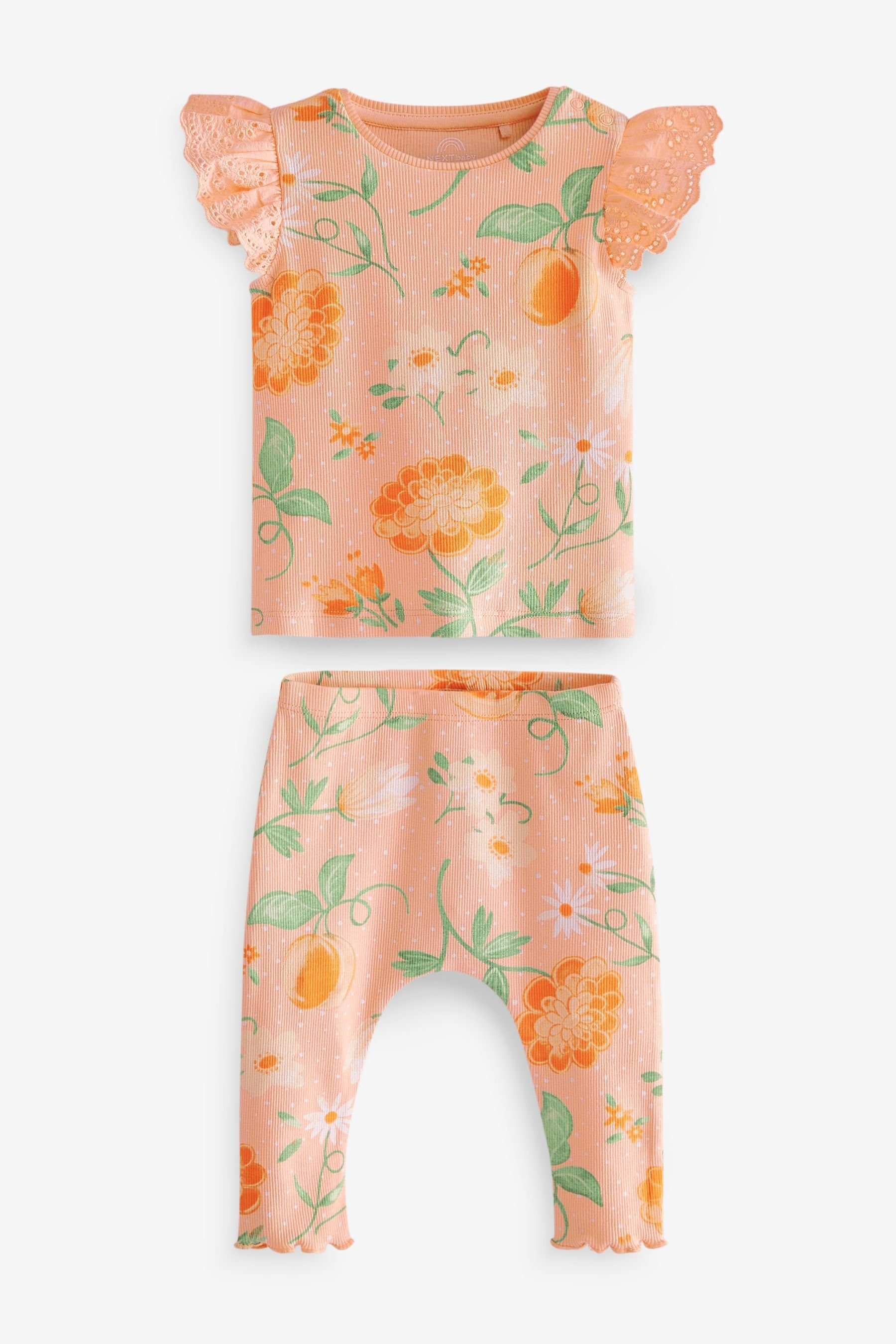 Next Shirt & Leggings 2er-Pack geripptes Baby-T-Shirt und Leggings (2-tlg) Peach Pink