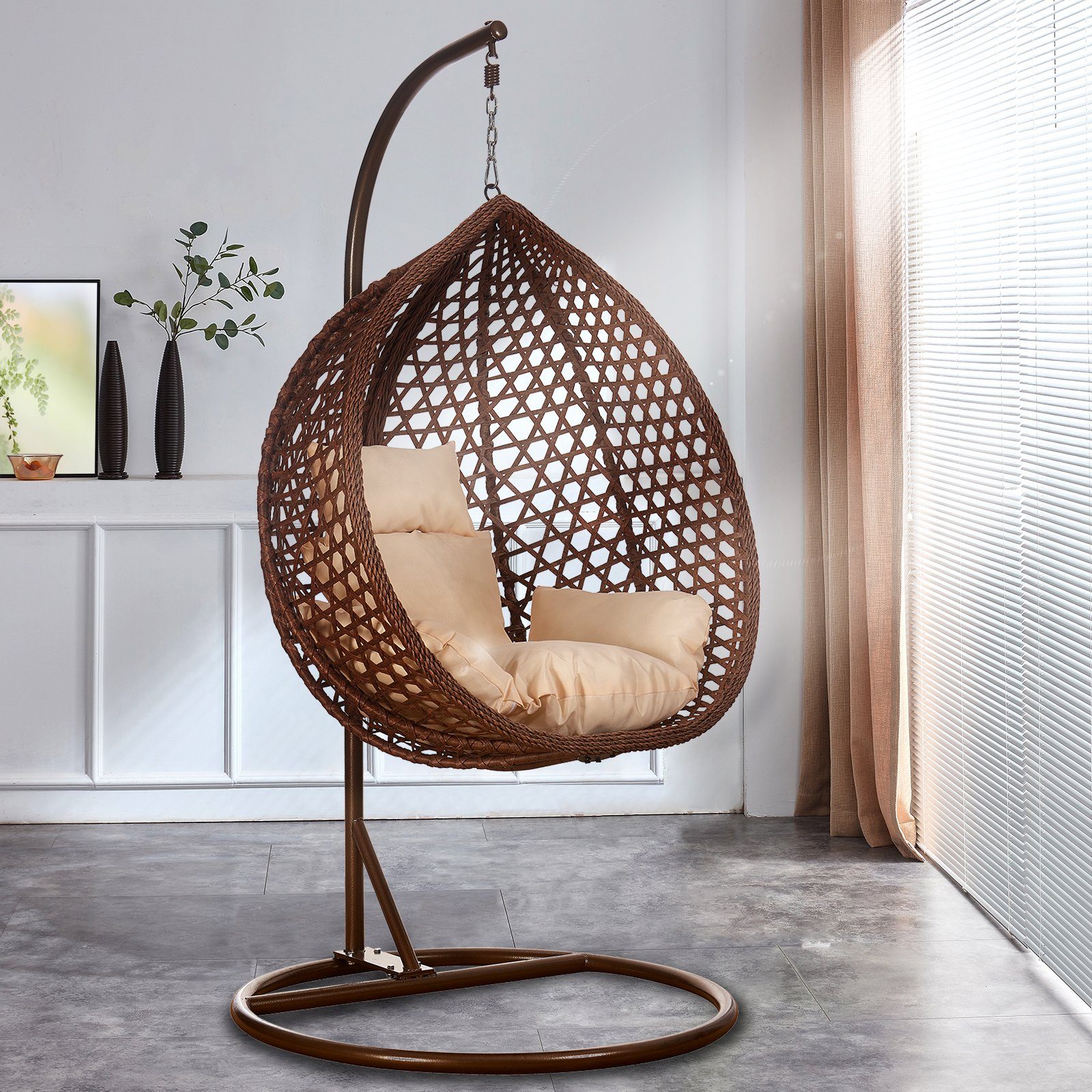 RAMROXX Hängesessel Luxus Style XXL Rattan Korb und Gestell Braun mit Relax günstig online kaufen