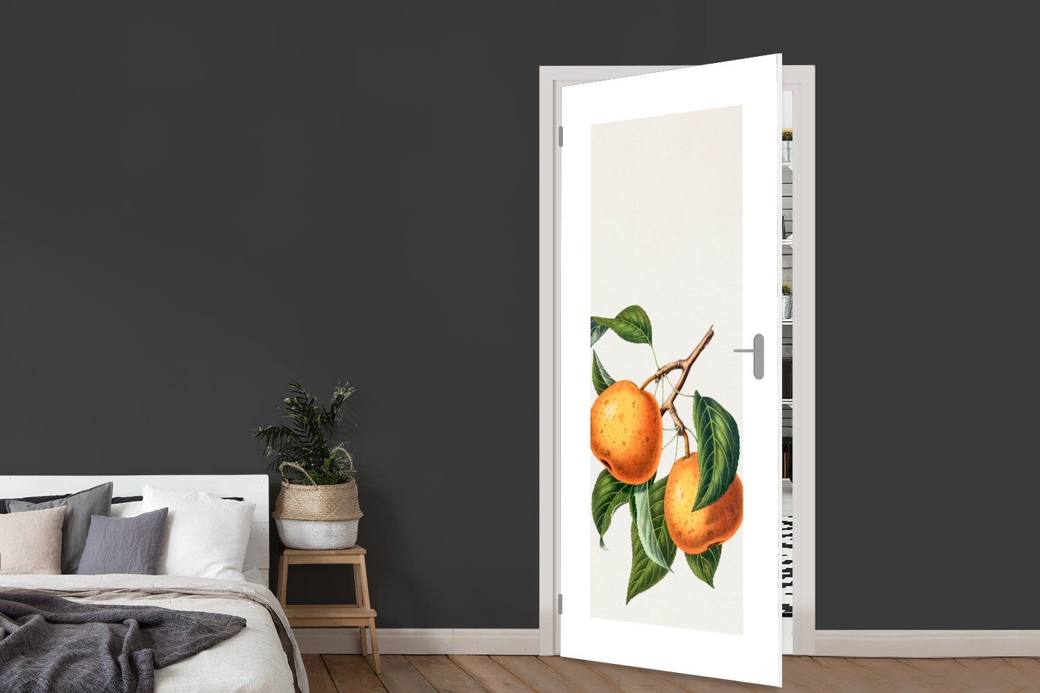 (1 bedruckt, Lebensmittel, 75x205 Orangen - Blätter Türaufkleber, - für Matt, cm MuchoWow St), Tür, Fototapete Türtapete