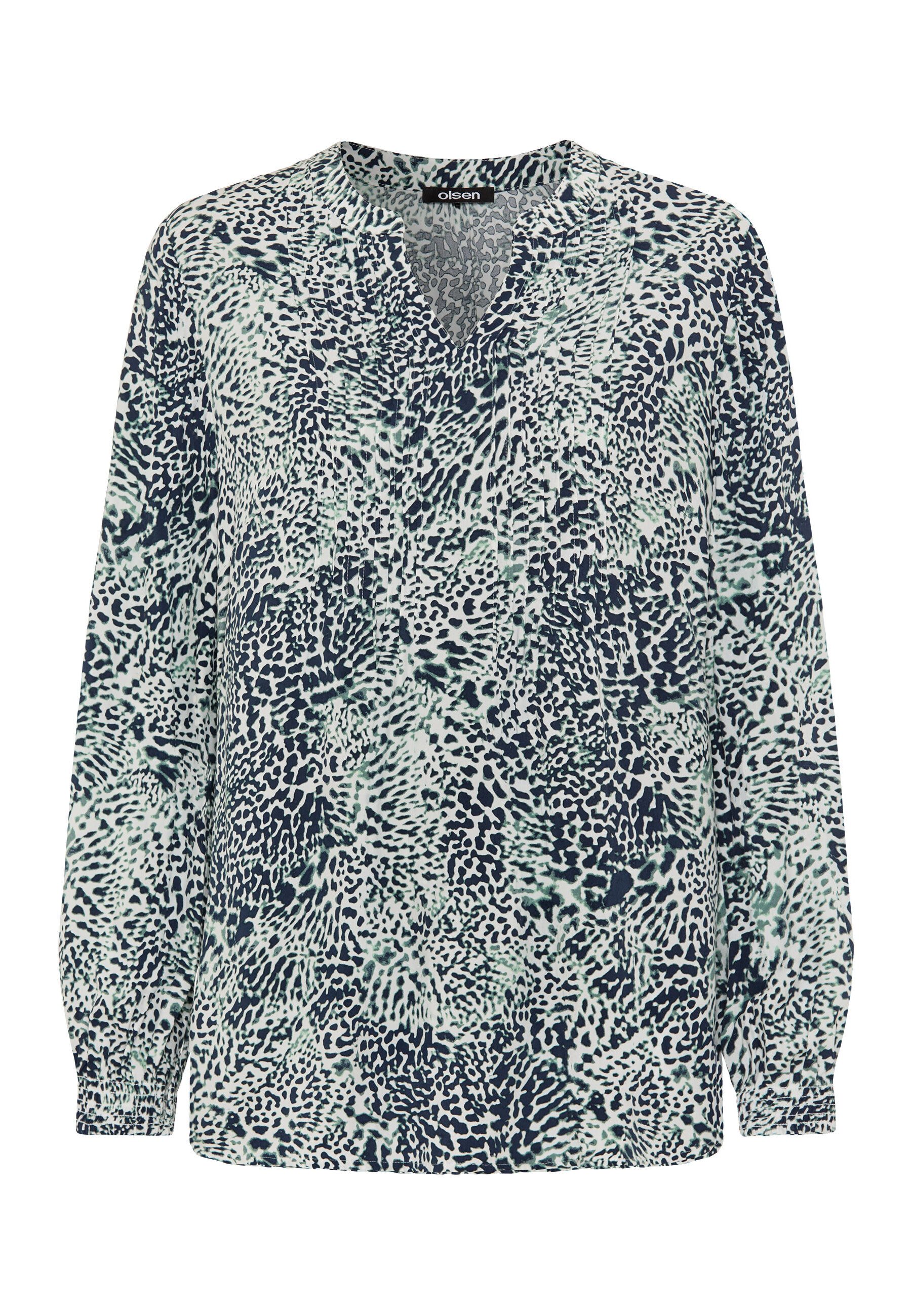 Olsen Tunikashirt Bluse mit Allover-Dessin und Tunika-Ausschnitt