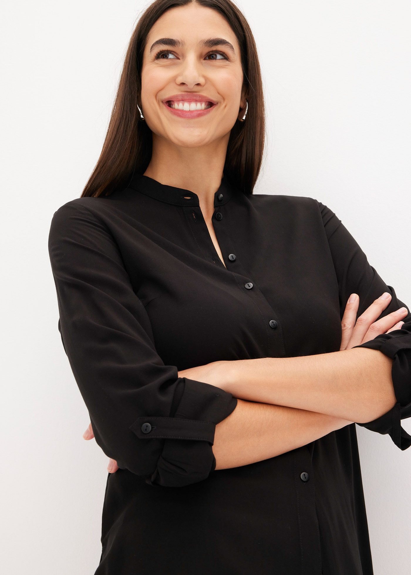 bonprix Longbluse gerade Passform, mit langem Arm, aus Viskose, mit Stehkra günstig online kaufen