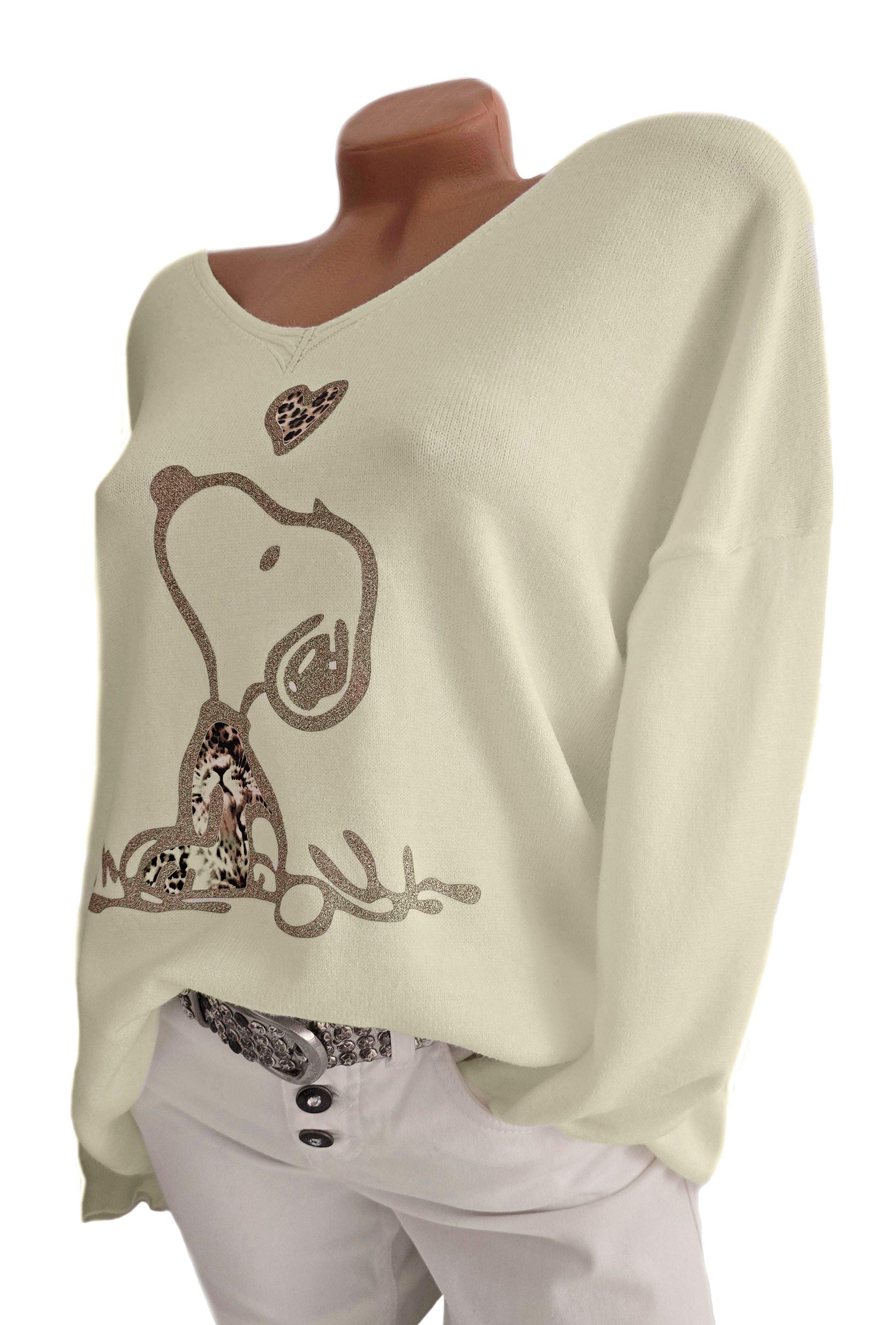 Rehoboth Moda V-Ausschnitt-Pullover Feinstrick Damen Pullover mit Comic Pri günstig online kaufen