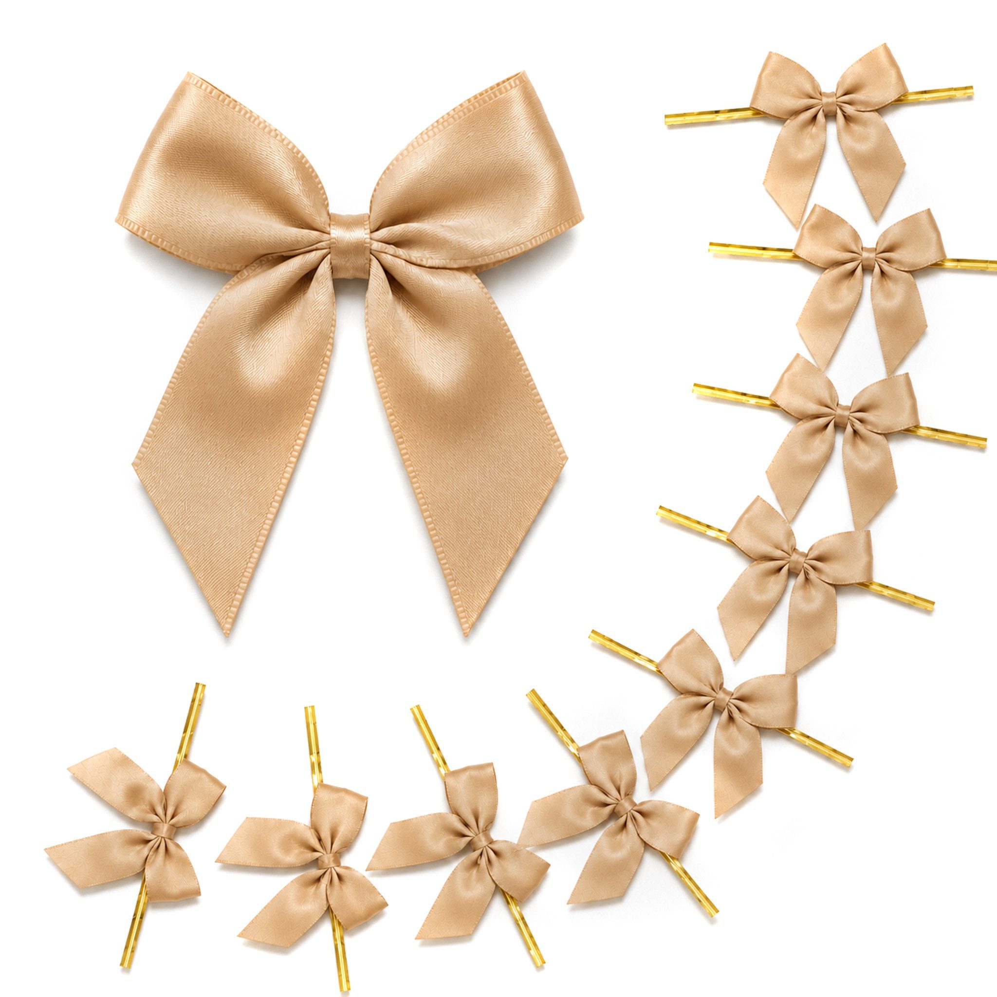 Creativery Streudeko, Satinschleifen 5cm mit entfernbarem Draht 10 Stück Sand Beige