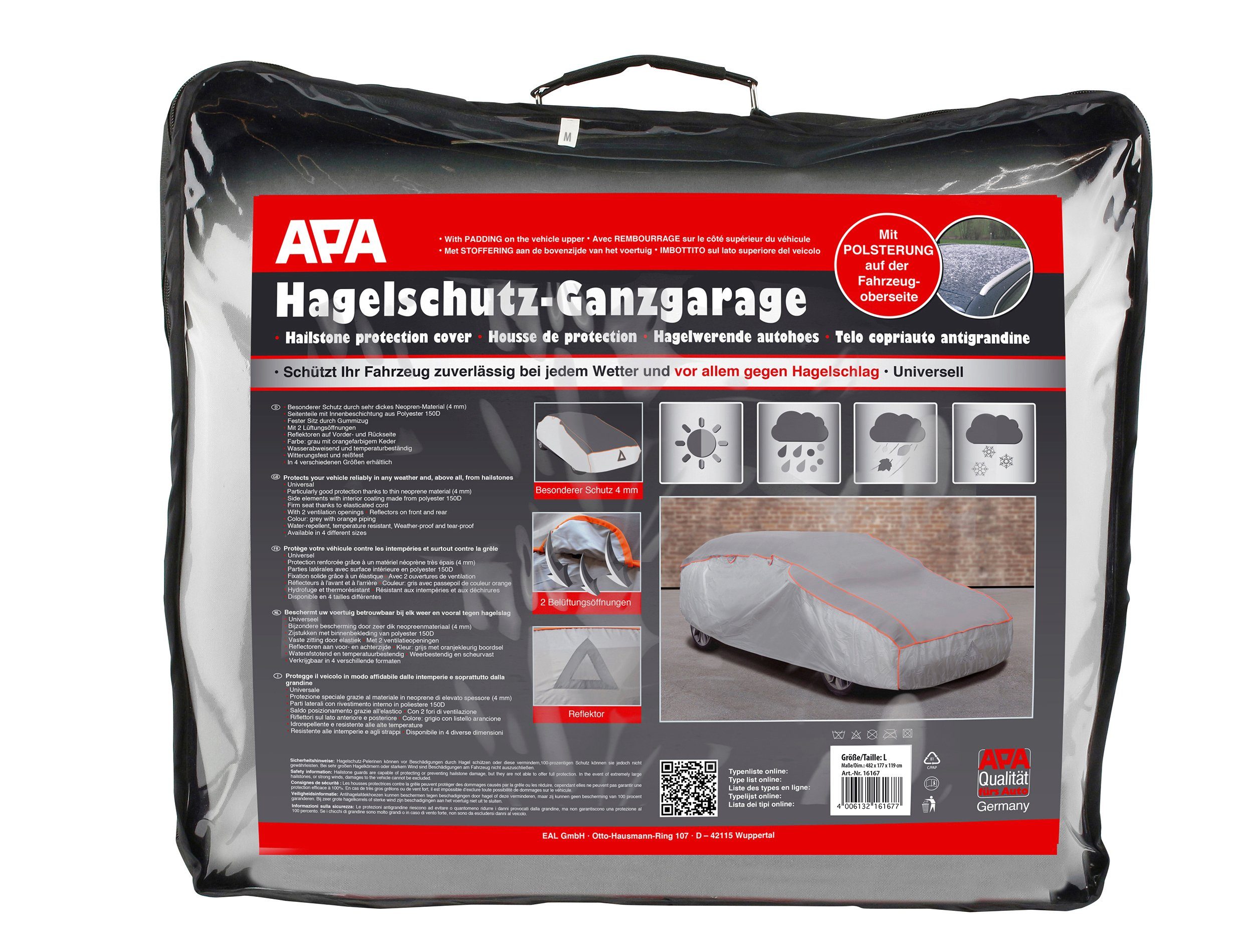 APA Faltgarage APA 16168 Hagelschutz-Ganzgarage, mit Gummizug L, 571 x 203 x 119cm
