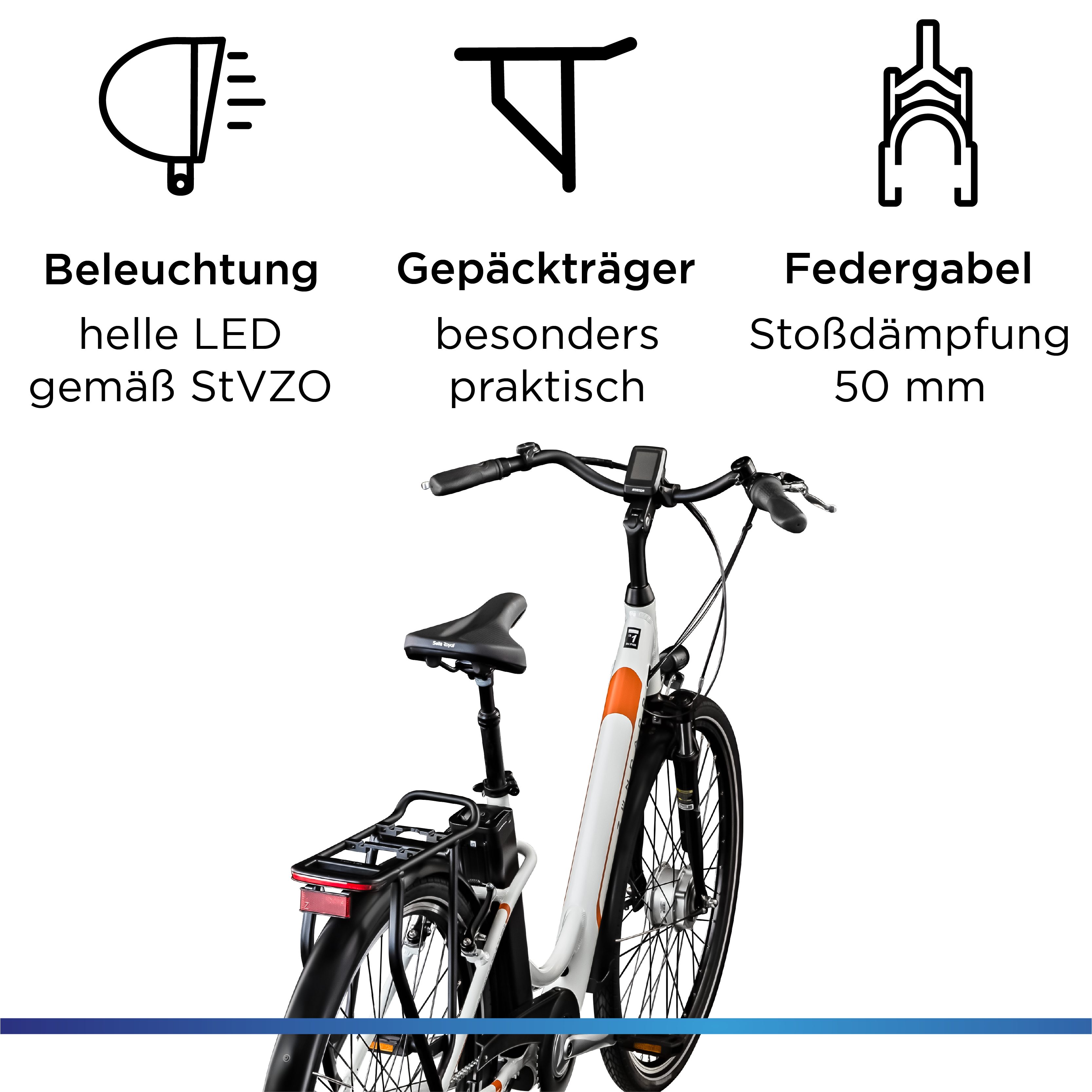 Zündapp E-Bike Cityrad Z517, 7 Gang Shimano, Nabenschaltung, Frontmotor, 531 Wh, Pedelec, Elektrofahrrad für Damen u. Herren – Bild 5 von 5